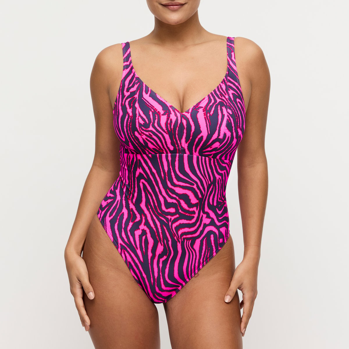Maillot sans arm. plongeant MALABO rose - hot pink zebra, PRIMADONNA