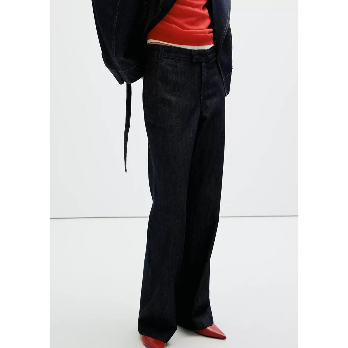 Pantalon en denim taille mi-haute bleu, MANGO