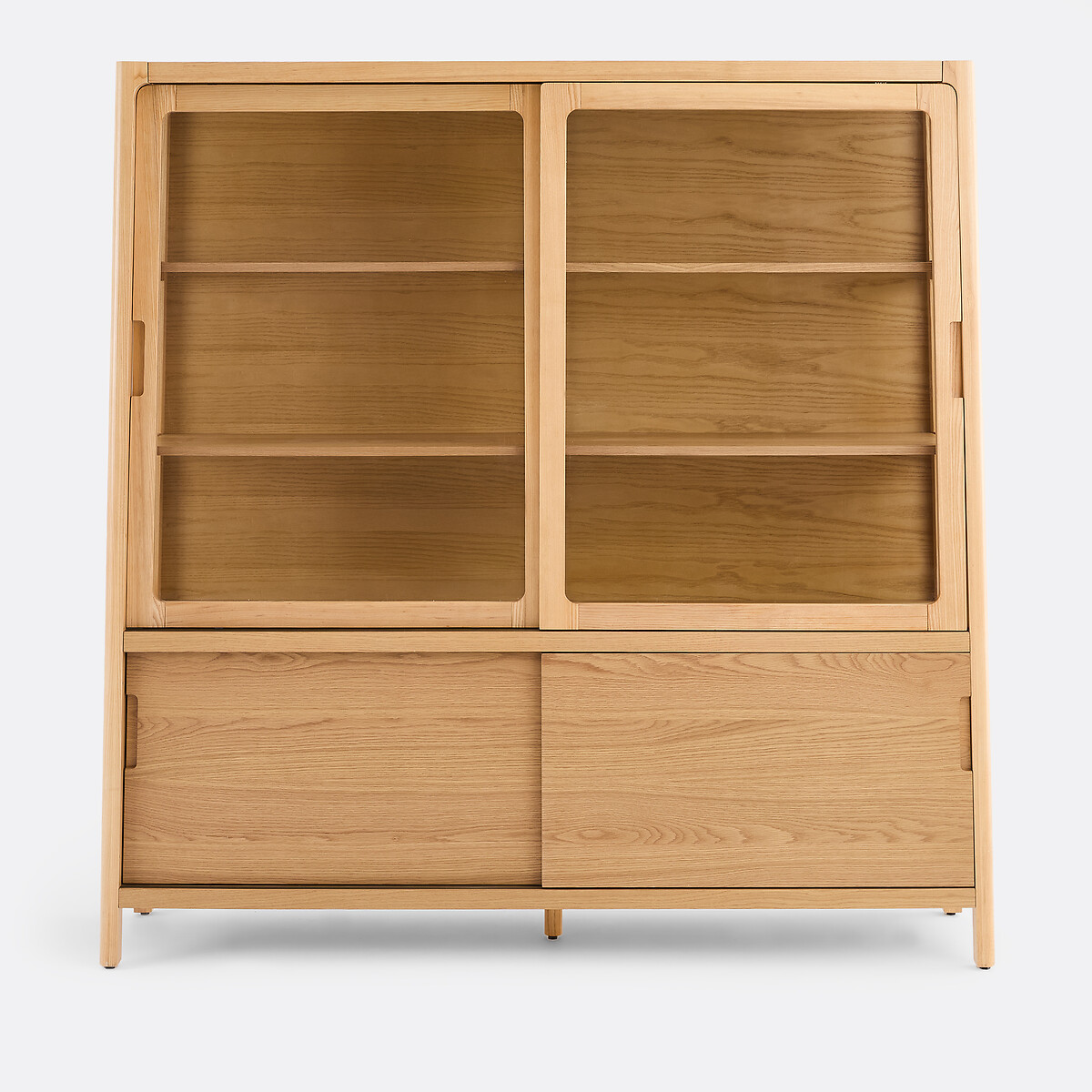 Vitrine en frêne massif et placage chêne, 4 portes, hauteur 180 cm, Tress coloris chêne, LA REDOUTE INTERIEURS