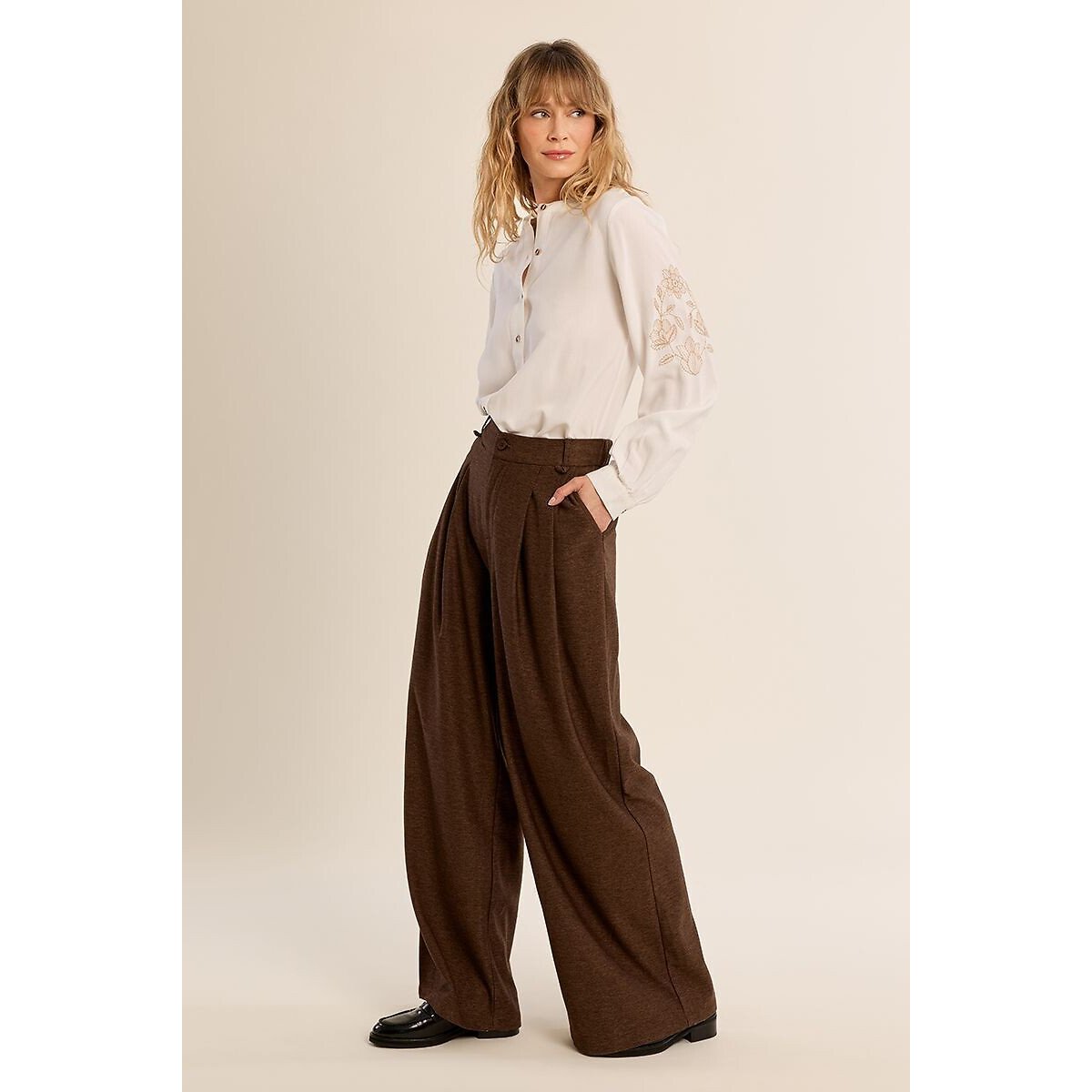 Blouse avec détail broderie aux manches blanc, MOLLY BRACKEN