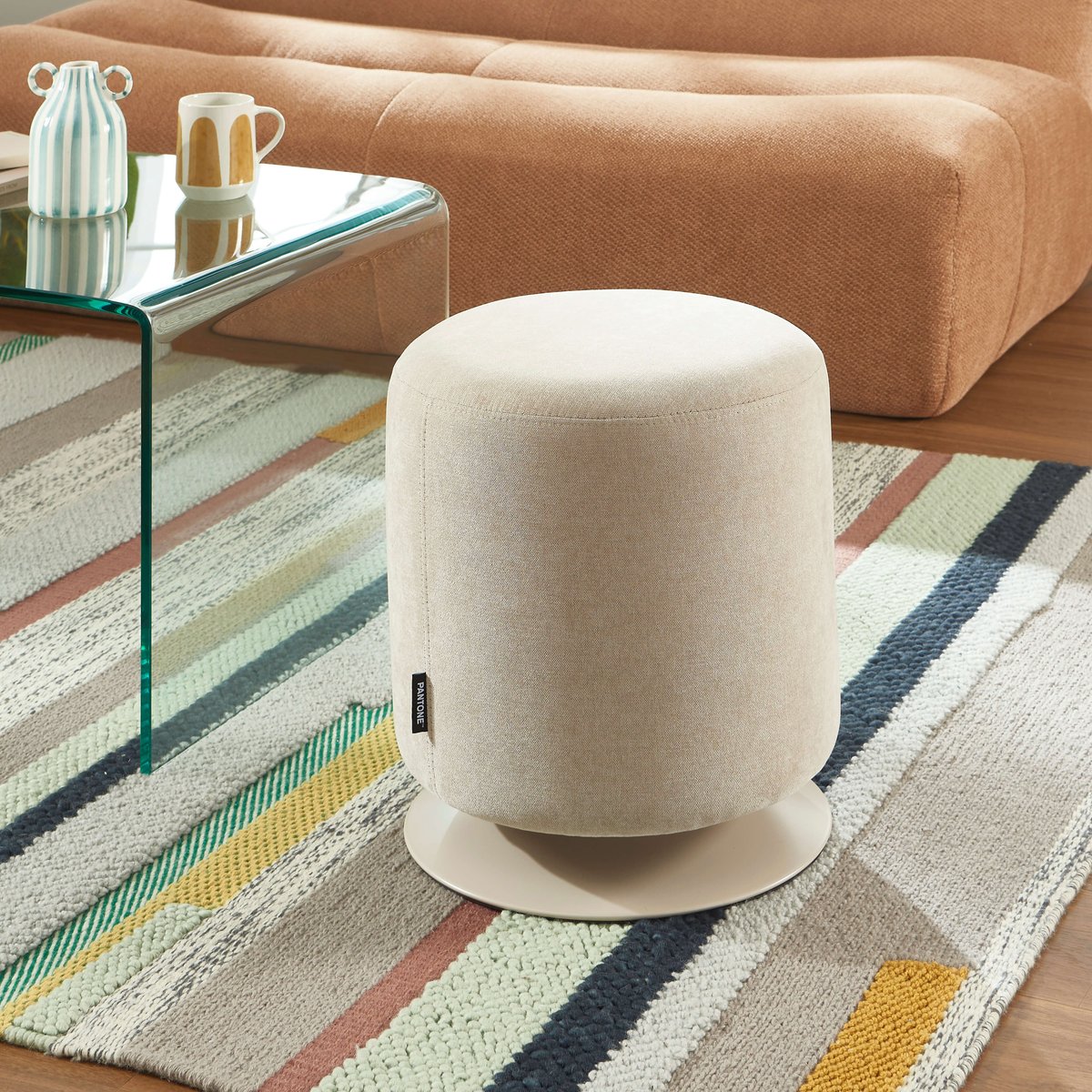 Pouf en tissu et pied pivotant en acier taupe, PANTONE