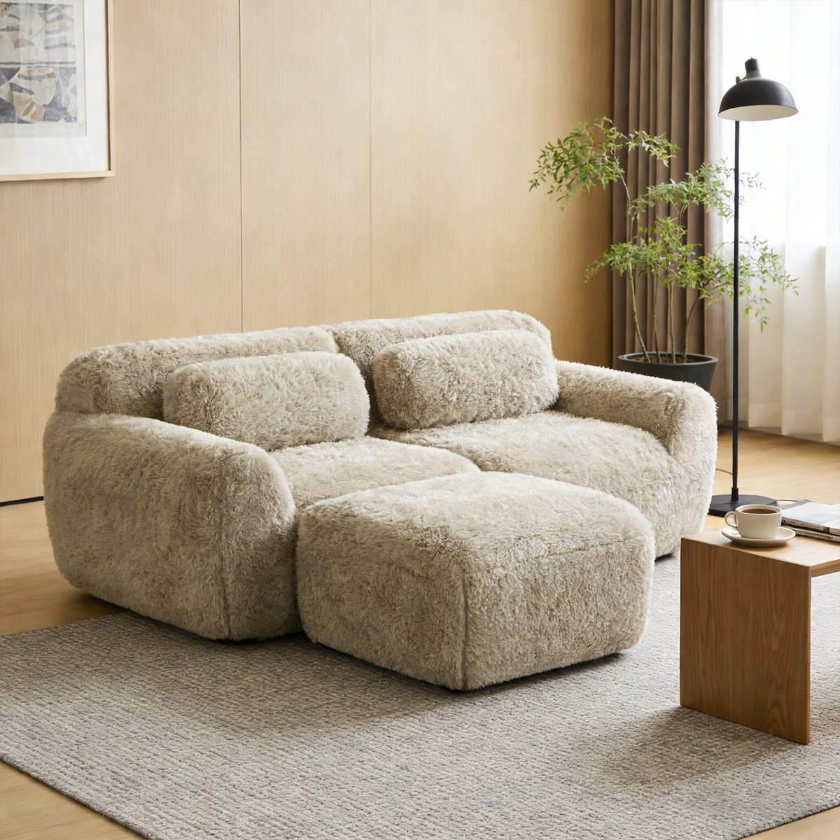 Canapé d'angle réversible 2 places avec pouf, WIND kaki, MEUBLES COSY
