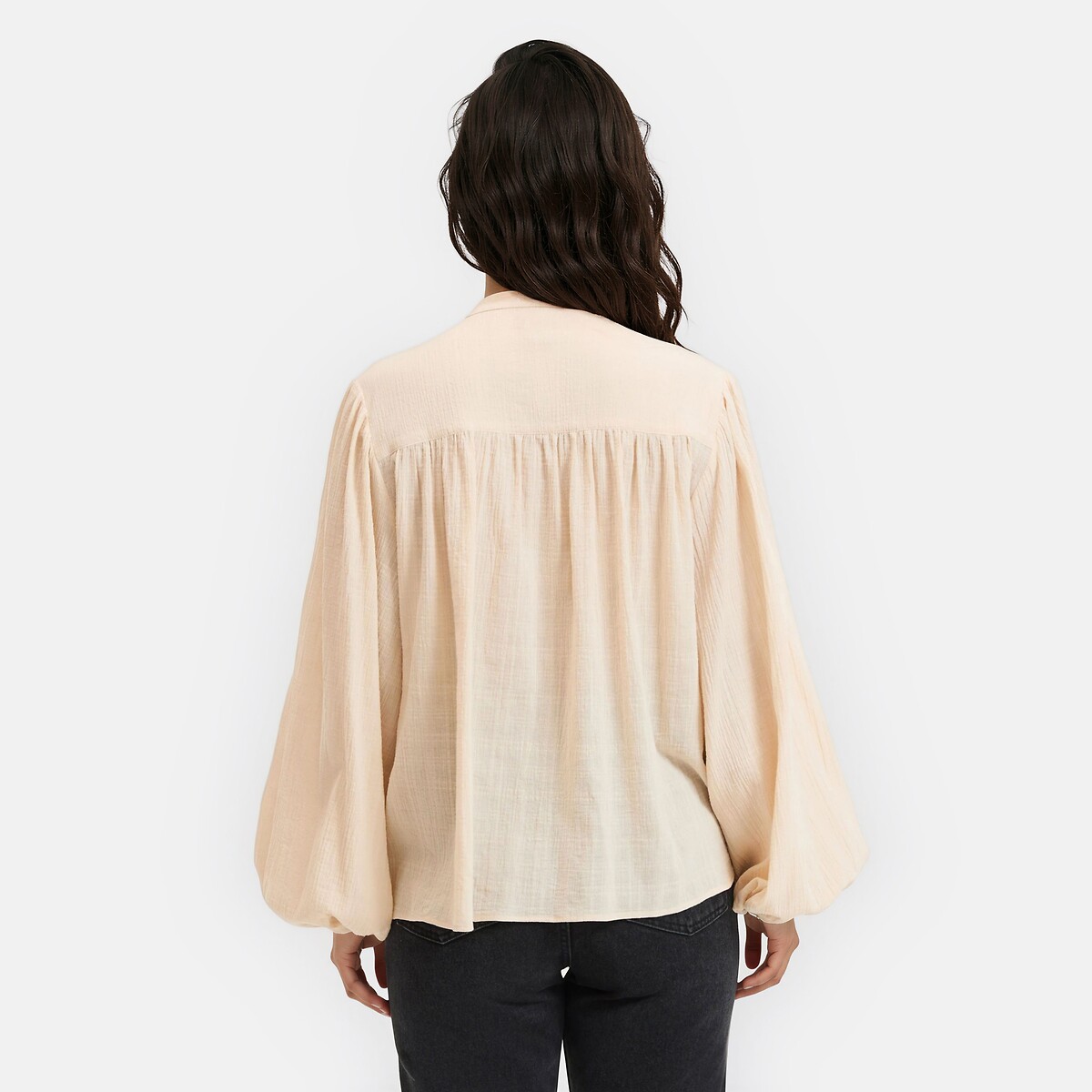 Chemise col mao, oversize, Signature LISE beige, LA REDOUTE COLLECTIONS