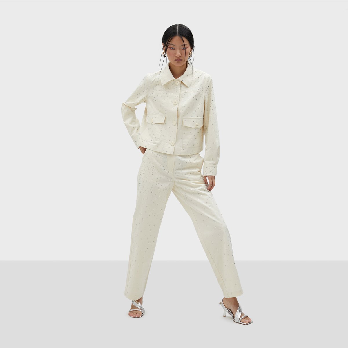 Pantalon droit avec strass ecru, LOLA CASADEMUNT