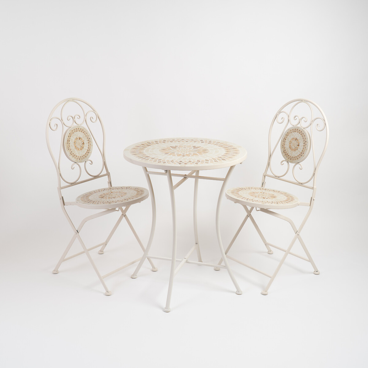 Seychelles Mosaic Metal Garden Bistro Set ecru/multicolour, SO'HOME