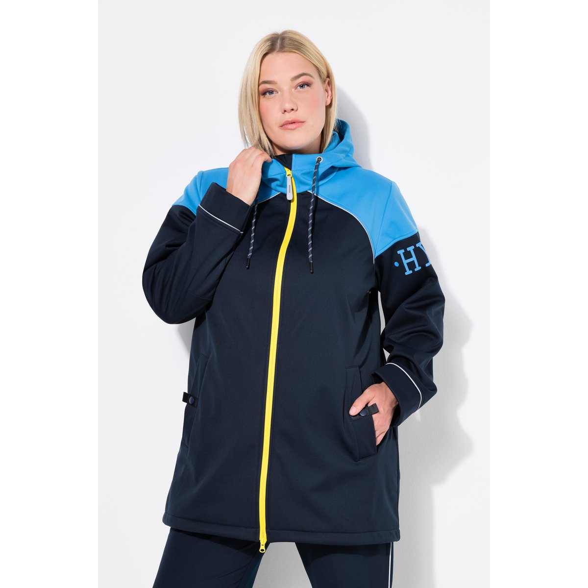 Veste longue softshell, tissu déperlant marine, ULLA POPKEN