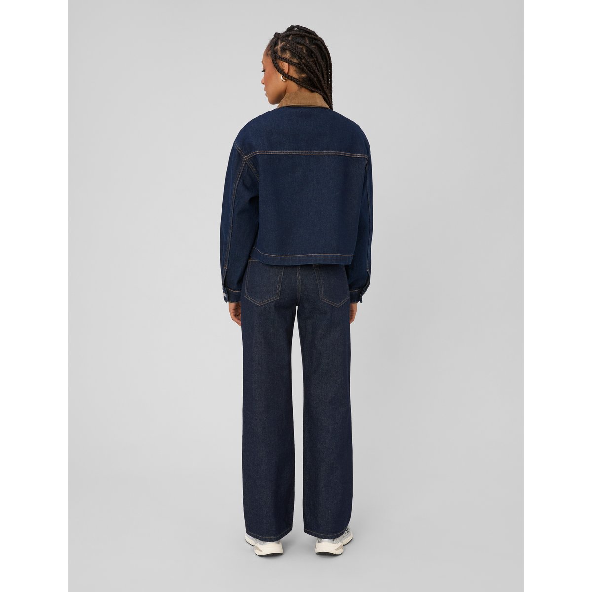 Veste en jean col velours bleu moyen, BZB