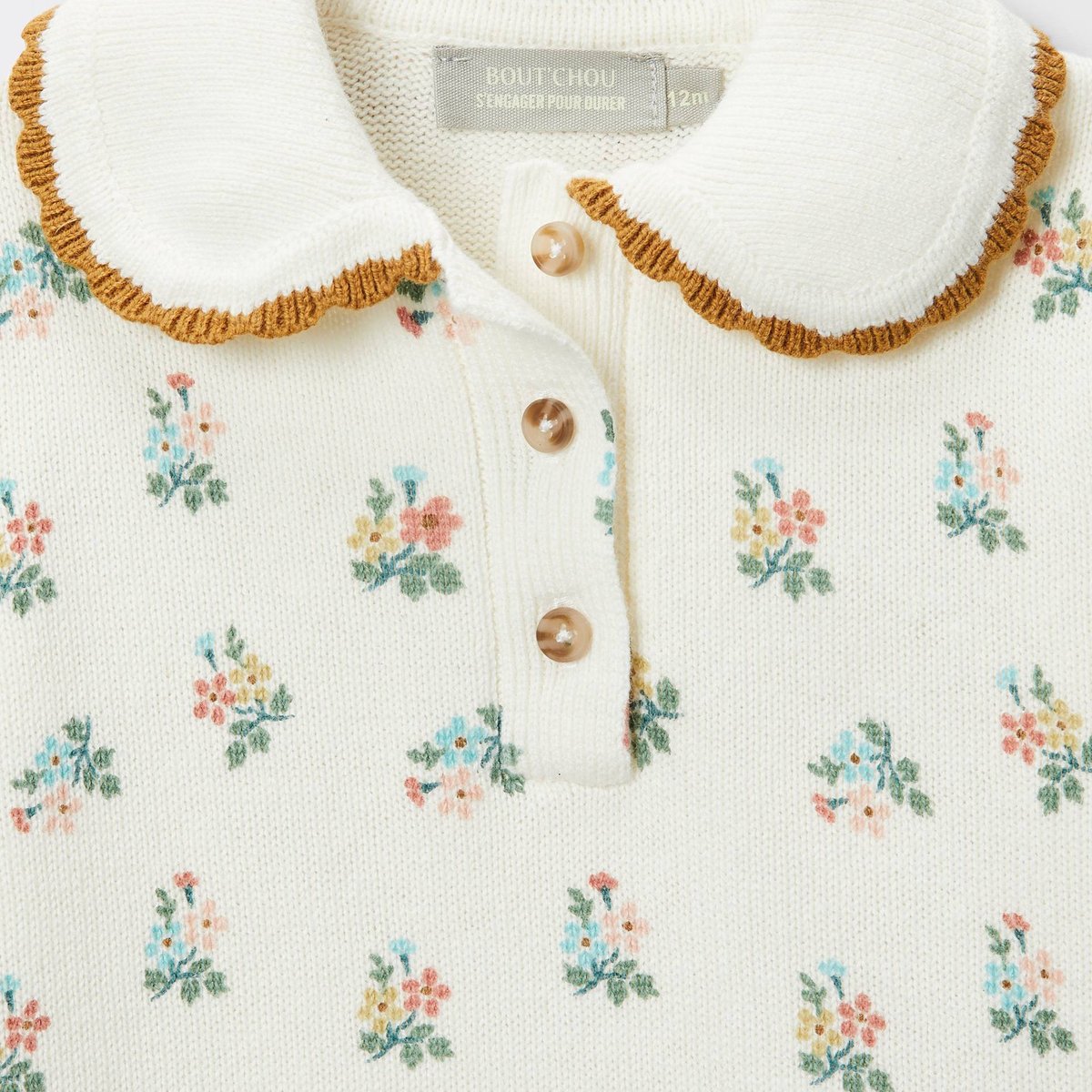 Pull imprimé à col fantaisie contenant de la laine white cap, BOUT'CHOU