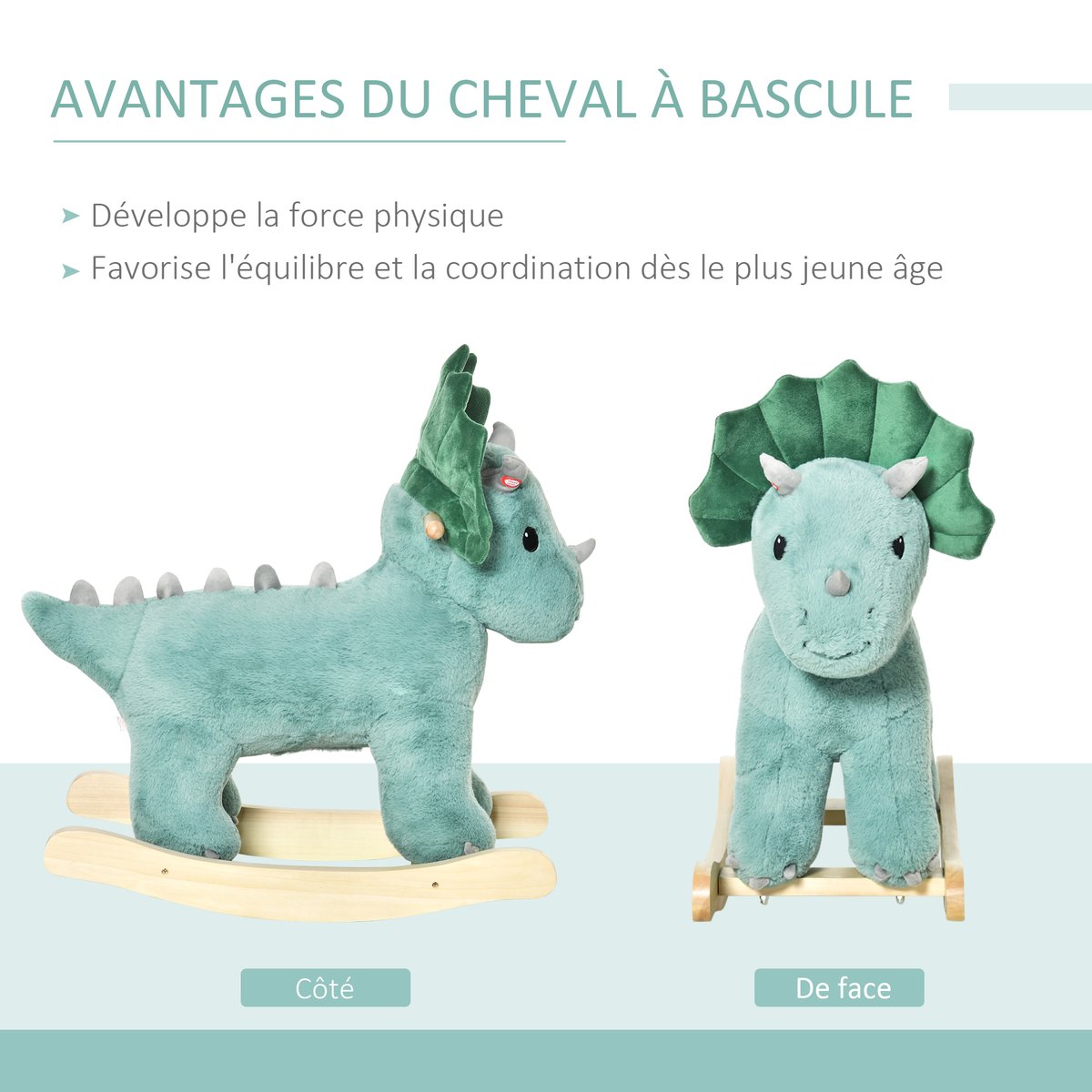 Cheval à bascule pour enfants Peluche Courte vert, HOMCOM