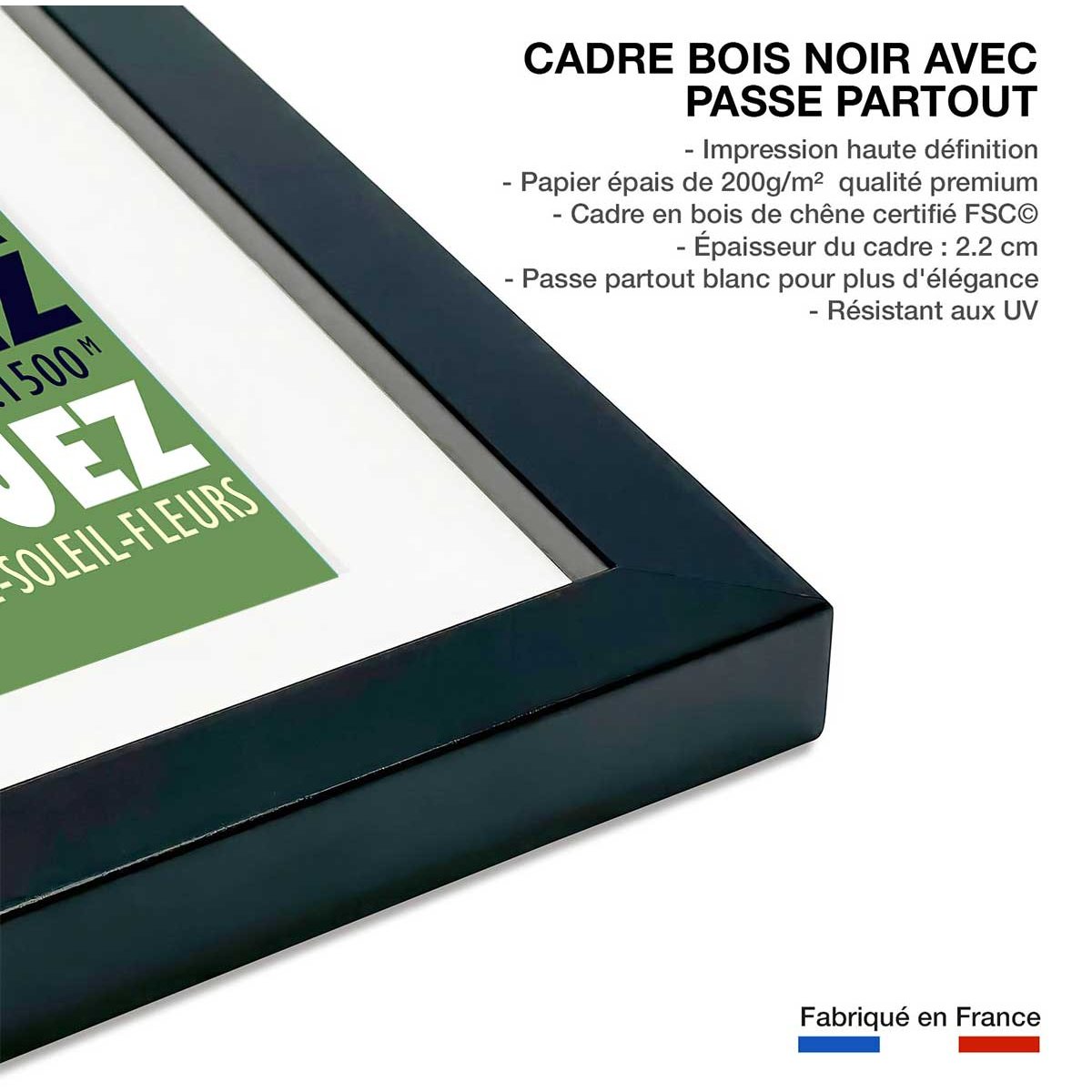 Poster de la montée de l'alpe d'huez affiche + cadre en bois - noir, HEXOA
