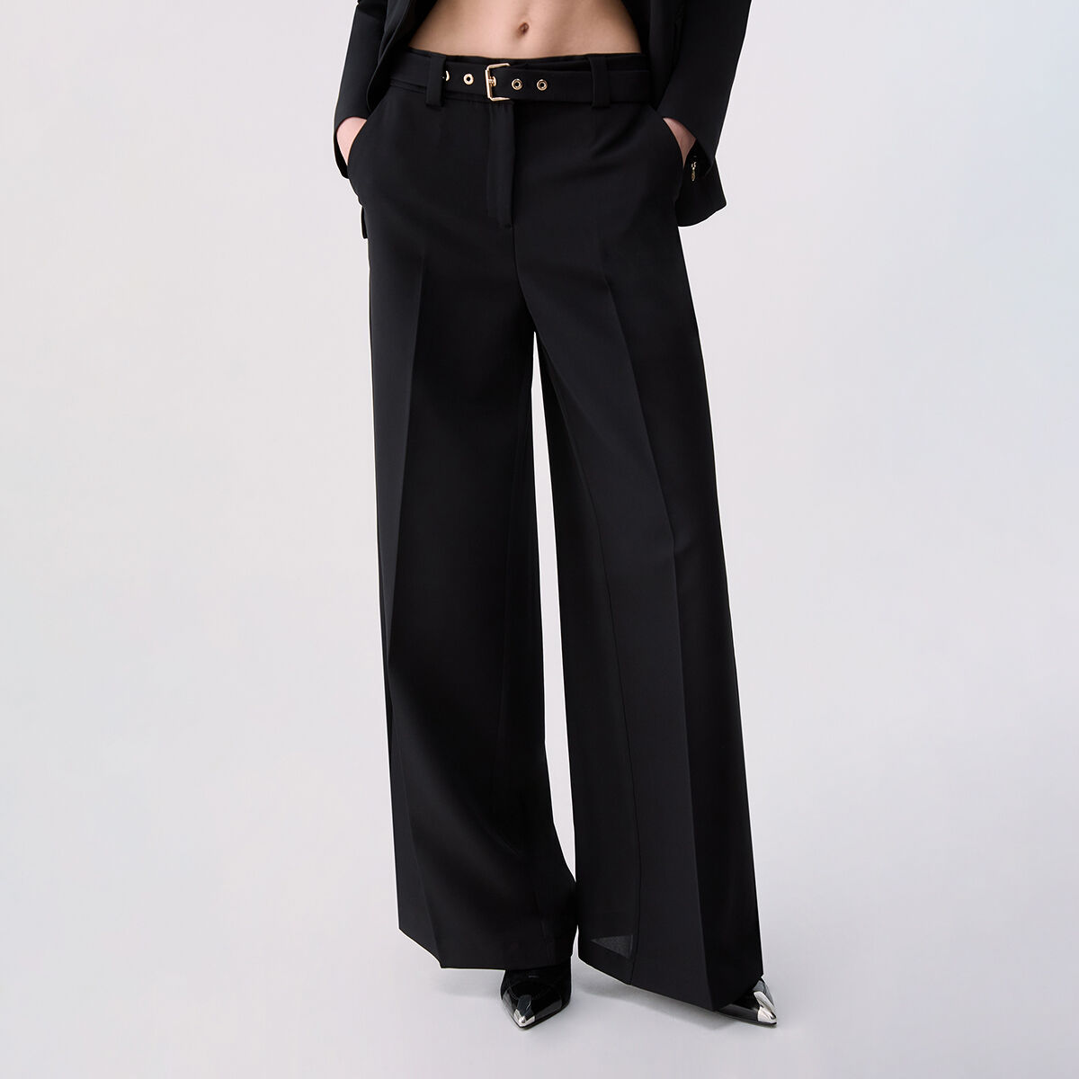 Pantalon wide-leg avec ceinture noir, LIU JO