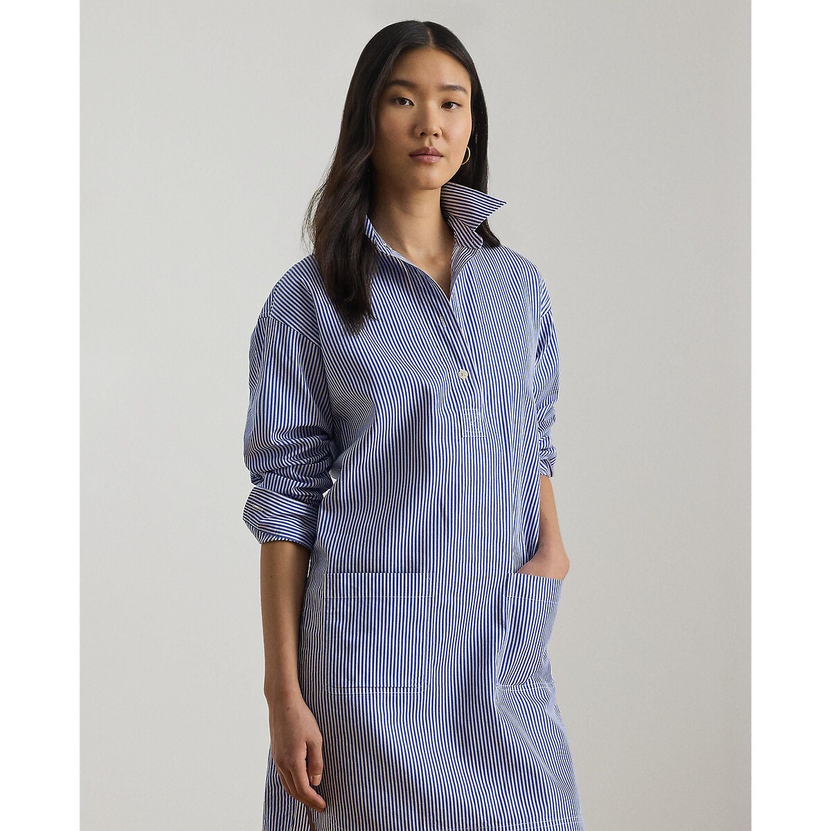Robe chemise courte rayée manches longues rayé bleu/blanc, LAUREN RALPH LAUREN
