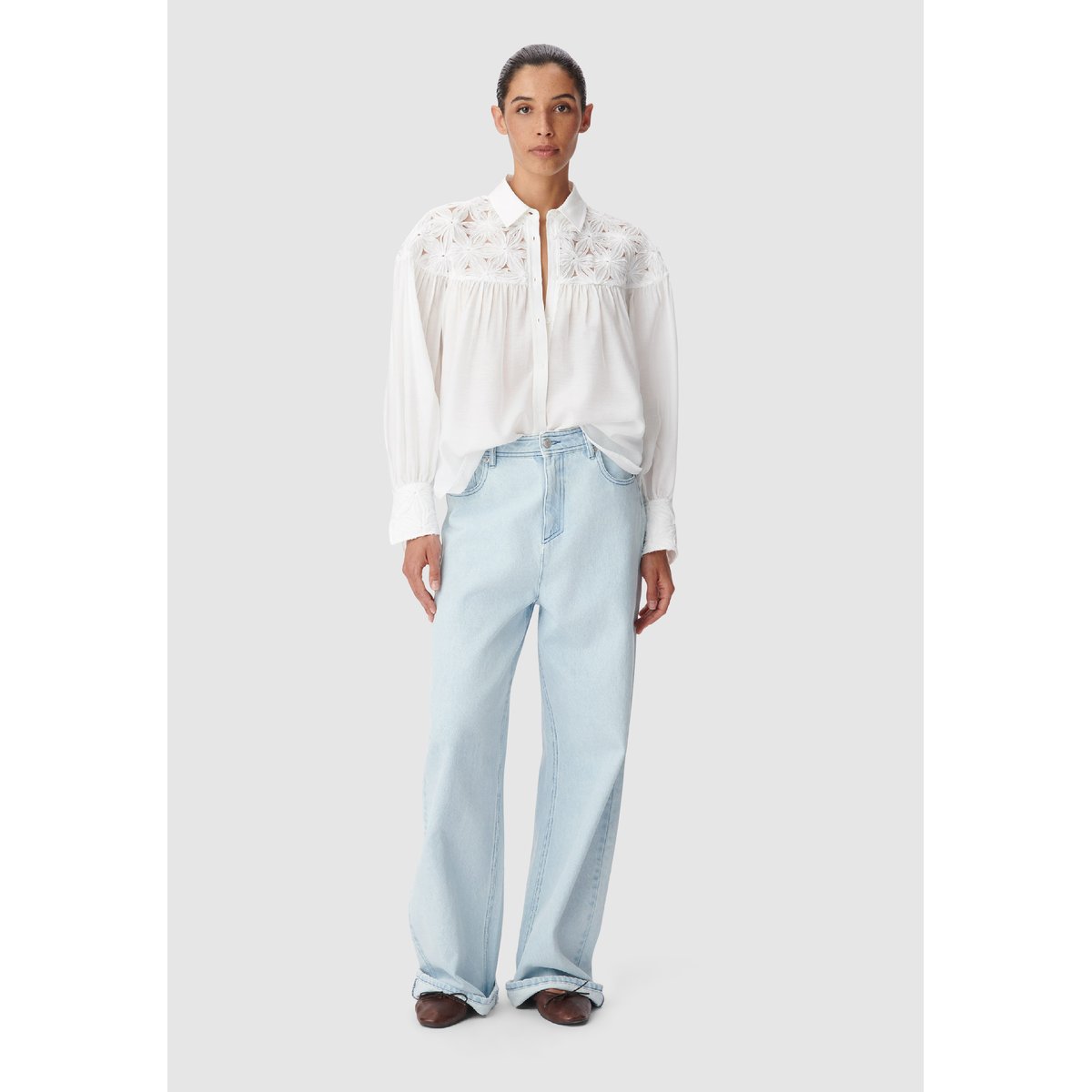 Chemise fluide détails fleurs blanc cassé, IKKS