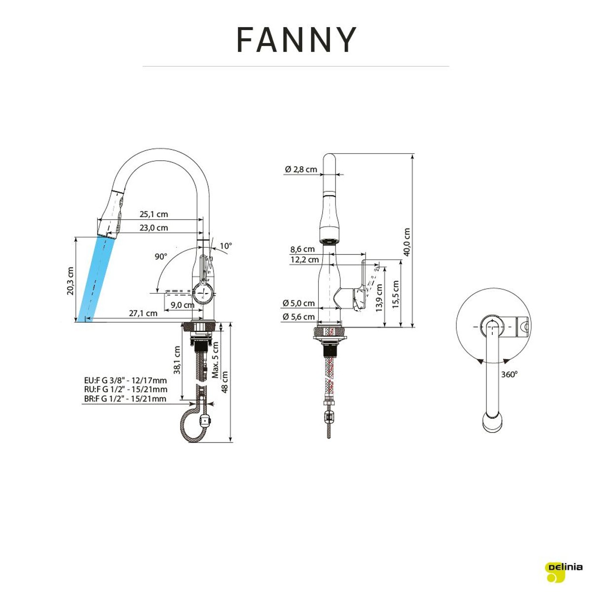 Robinet de cuisine avec douchette, FANNY gris, DELINIA