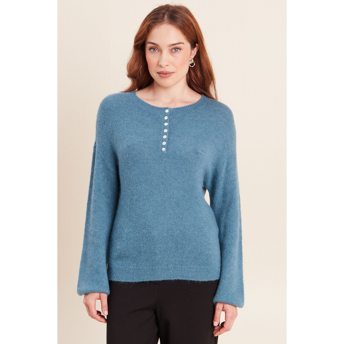 Pull col tunisien bleu pétrole, BREAL
