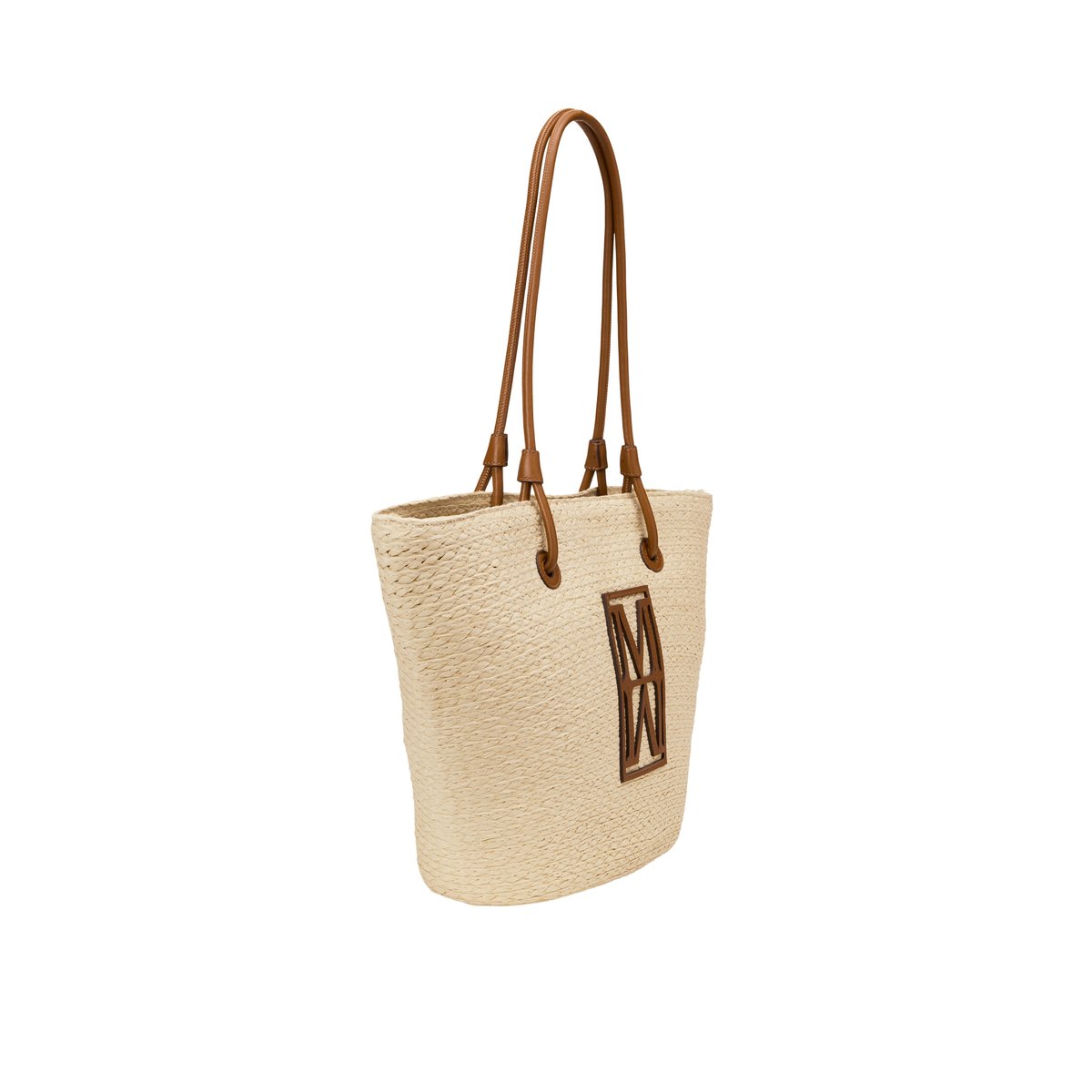 Shopper en raphia large avec détails élégants en cuir véritable cognac, MARC O'POLO