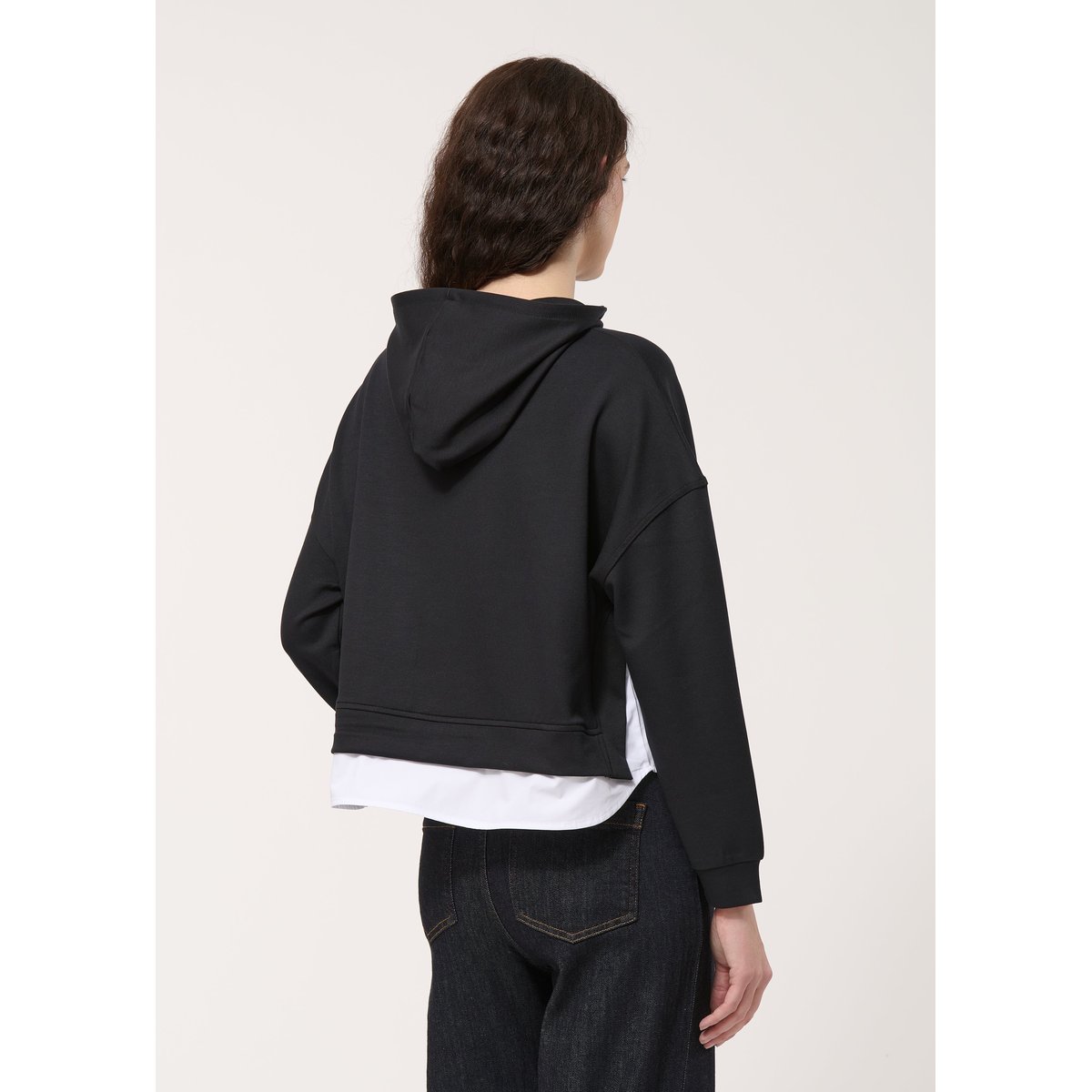 Sweat ample à capuche ultra soft en popeline de coton noir, HUMILITY