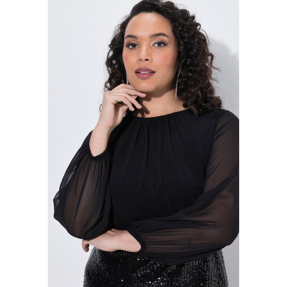 Robe en jersey, jupe à paillettes noir, ULLA POPKEN