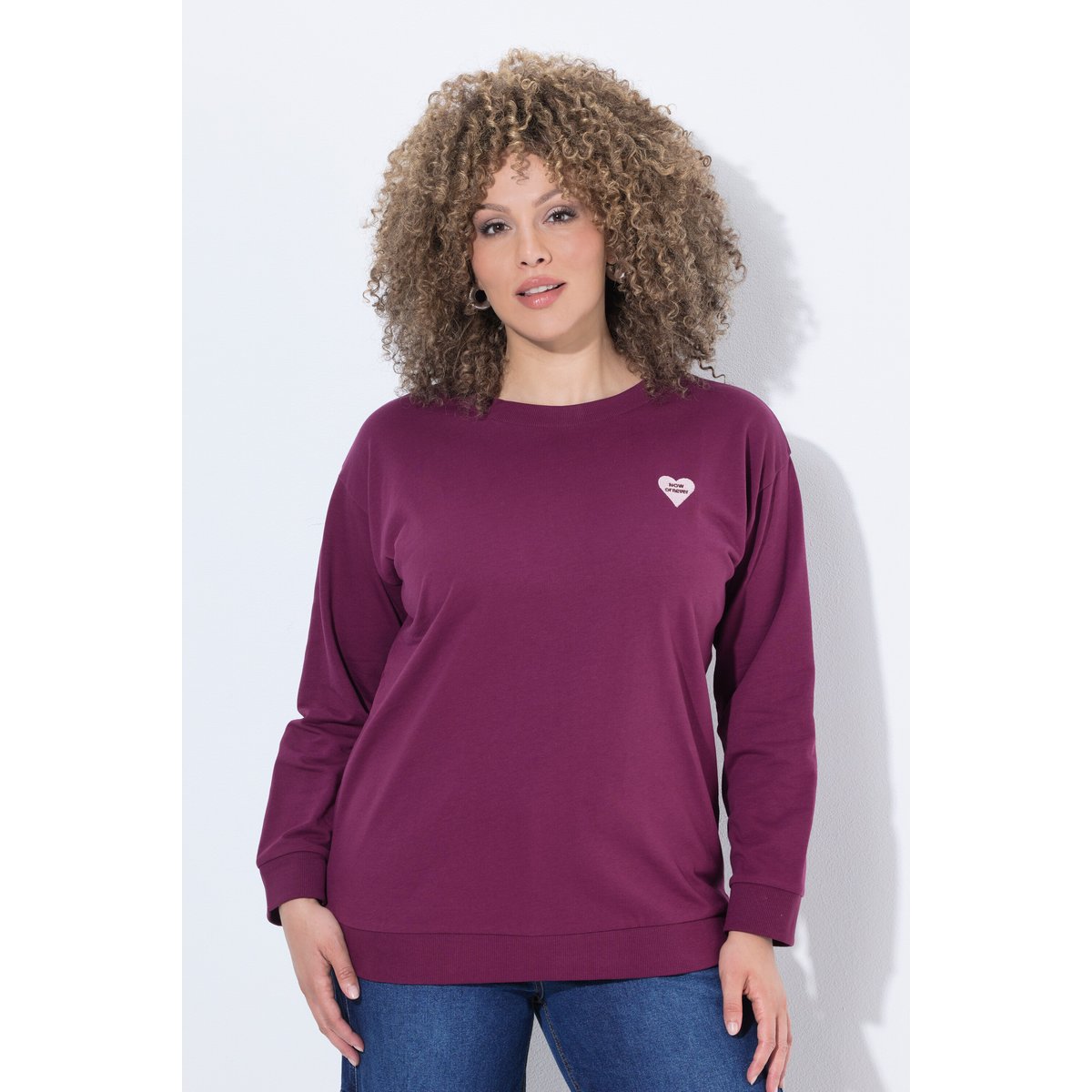 Sweat-shirt avec cœur brodé, coupe oversize baies foncé, ULLA POPKEN