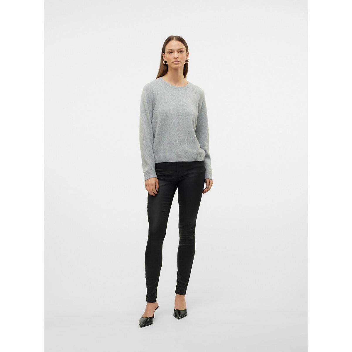 Pull col rond en lurex gris pailleté, VERO MODA