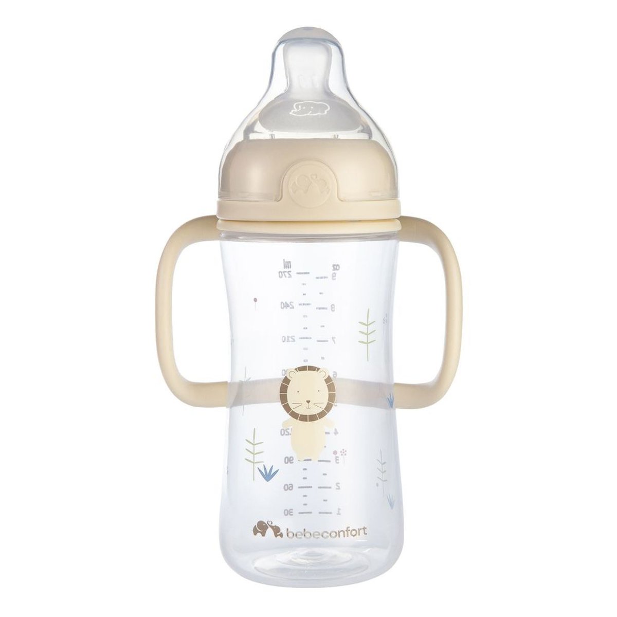 Biberon PP physio Air confort 270 ml avec poignées Sand couleur unique, BEBECONFORT