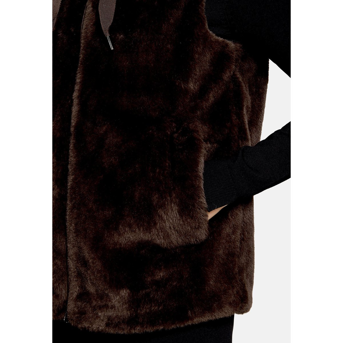 Veste sans manches en peluche à capuche marron foncé, BETTY BARCLAY