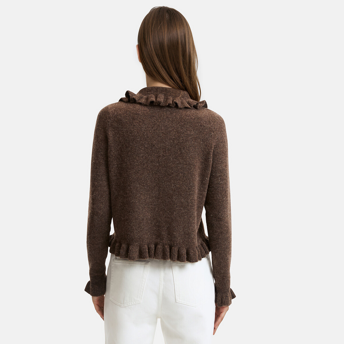 Cardigan col Claudine avec détails volants marron, LA REDOUTE COLLECTIONS