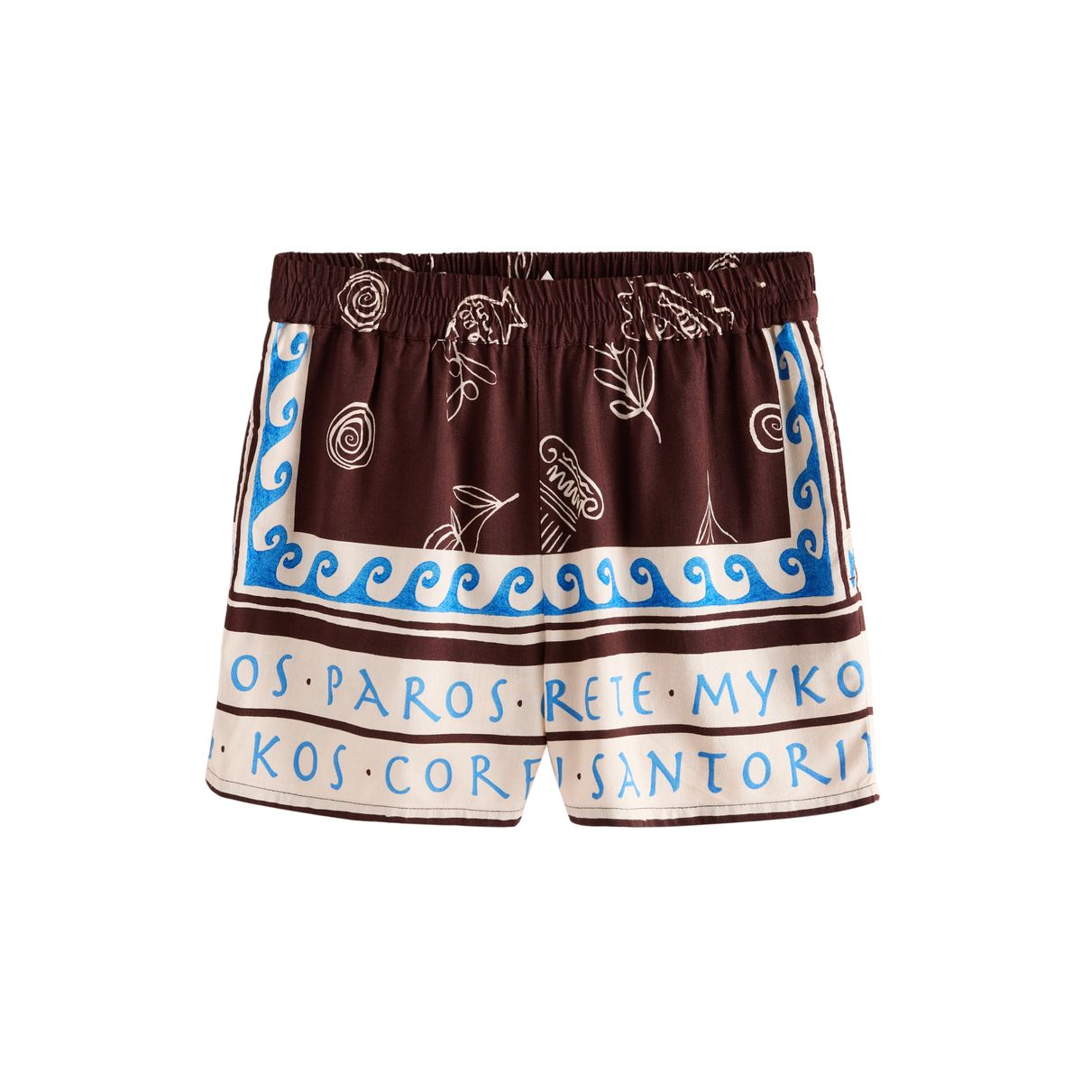 Short en lin mélangé imprimé marron/bleu, NEXT