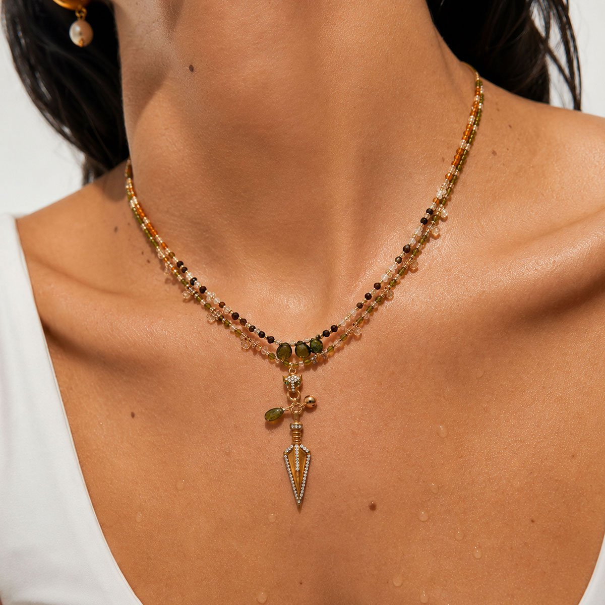 Collier multirang perles avec pendentif PINTOR ambre, HIPANEMA