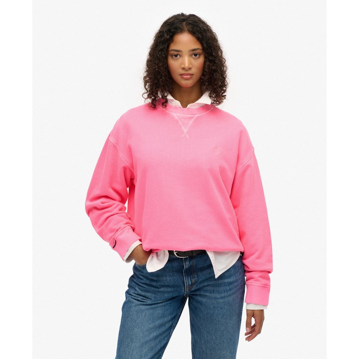 Sweatshirt Crew Studios rose fluo, SUPERDRY