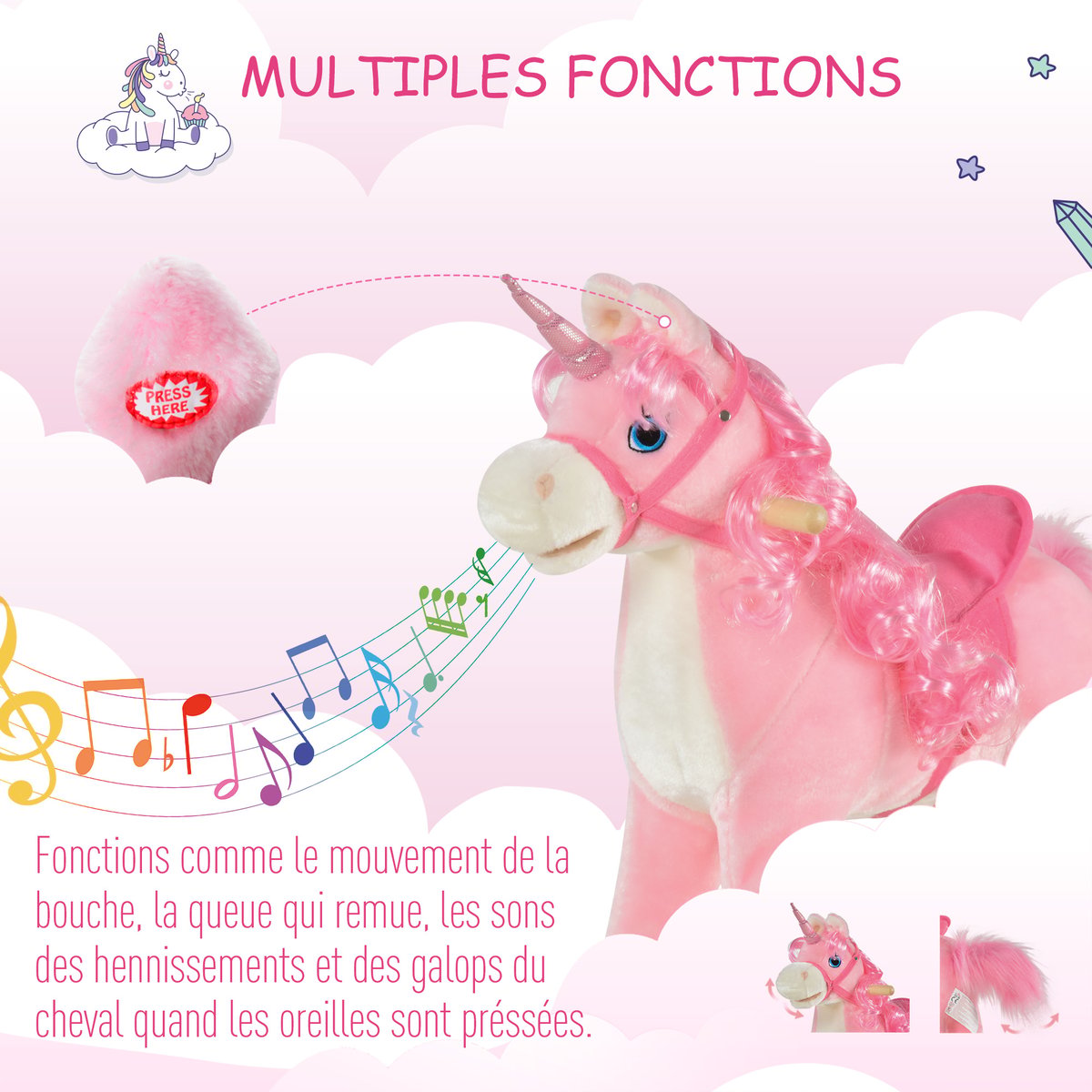 Cheval à bascule pour enfants Bois Rose rose, HOMCOM