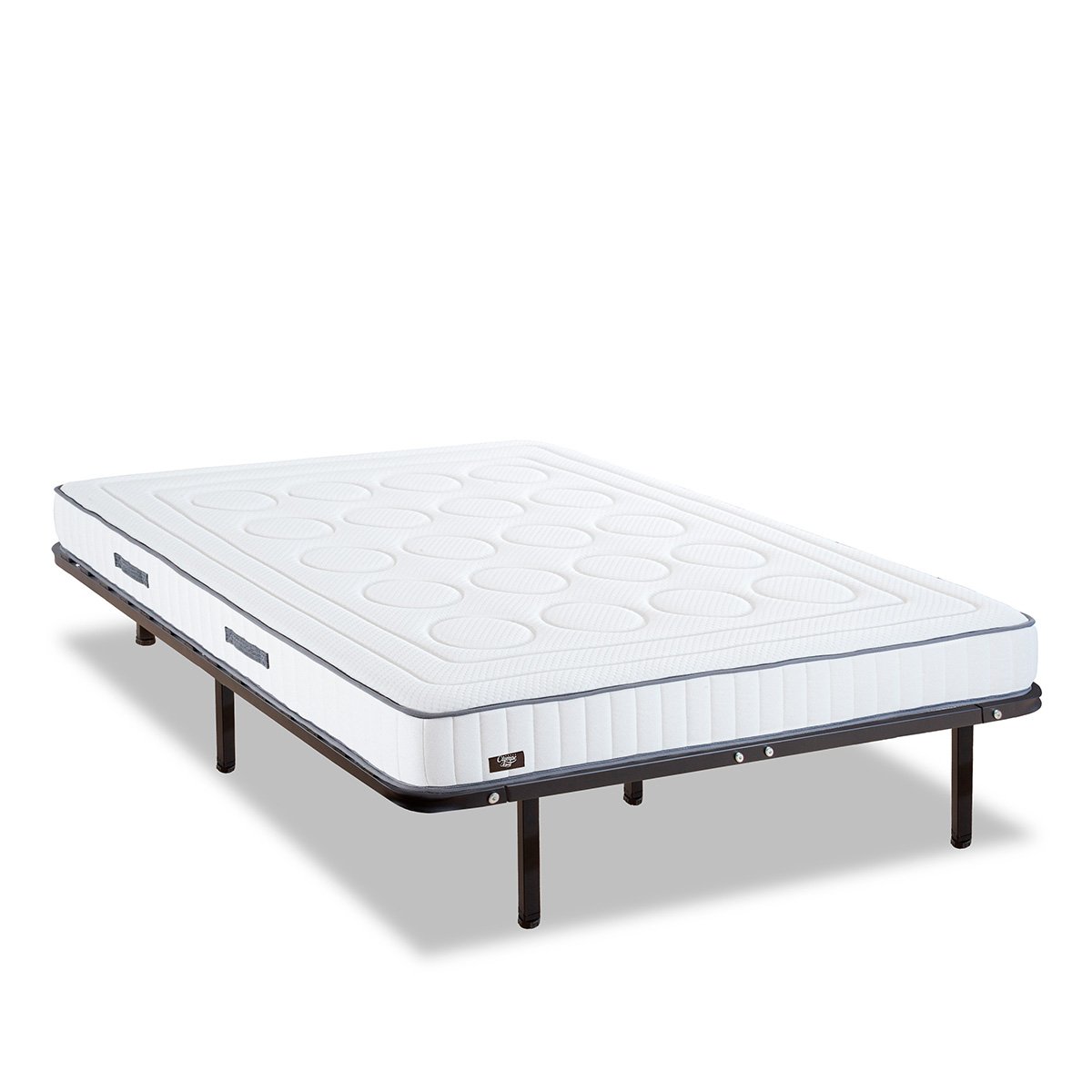 Ensemble Matelas Mémoire de forme CRISTAL avec Cadres à lattes blanc, OLYMPE LITERIE