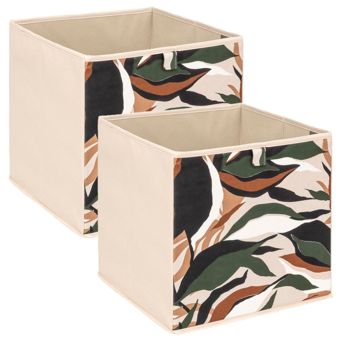 Lot de 2 boites de rangement cubes à motif nature MIX'N MODUL beige, TOILINUX