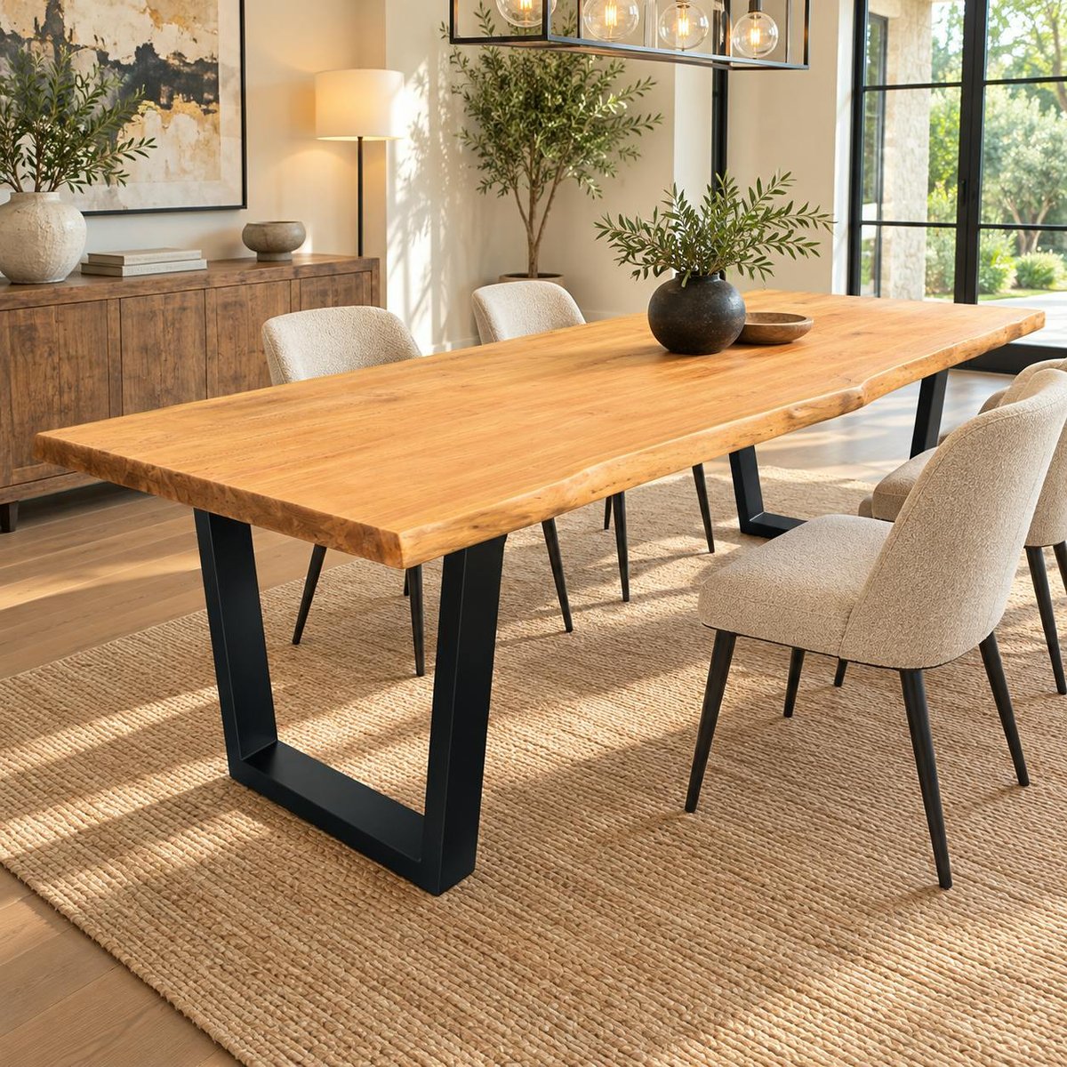 Table à manger bois de teck recyclé, pieds en U 240 cm TIMOR bois naturel, PIER IMPORT
