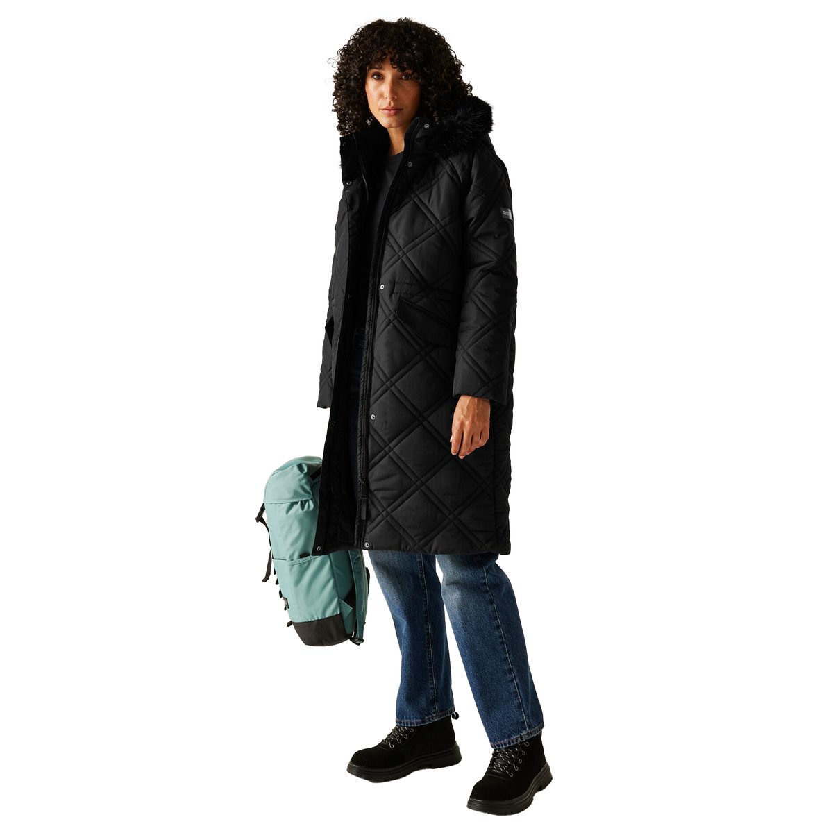 Veste longue matelassée à capuche FREYLA noir, REGATTA