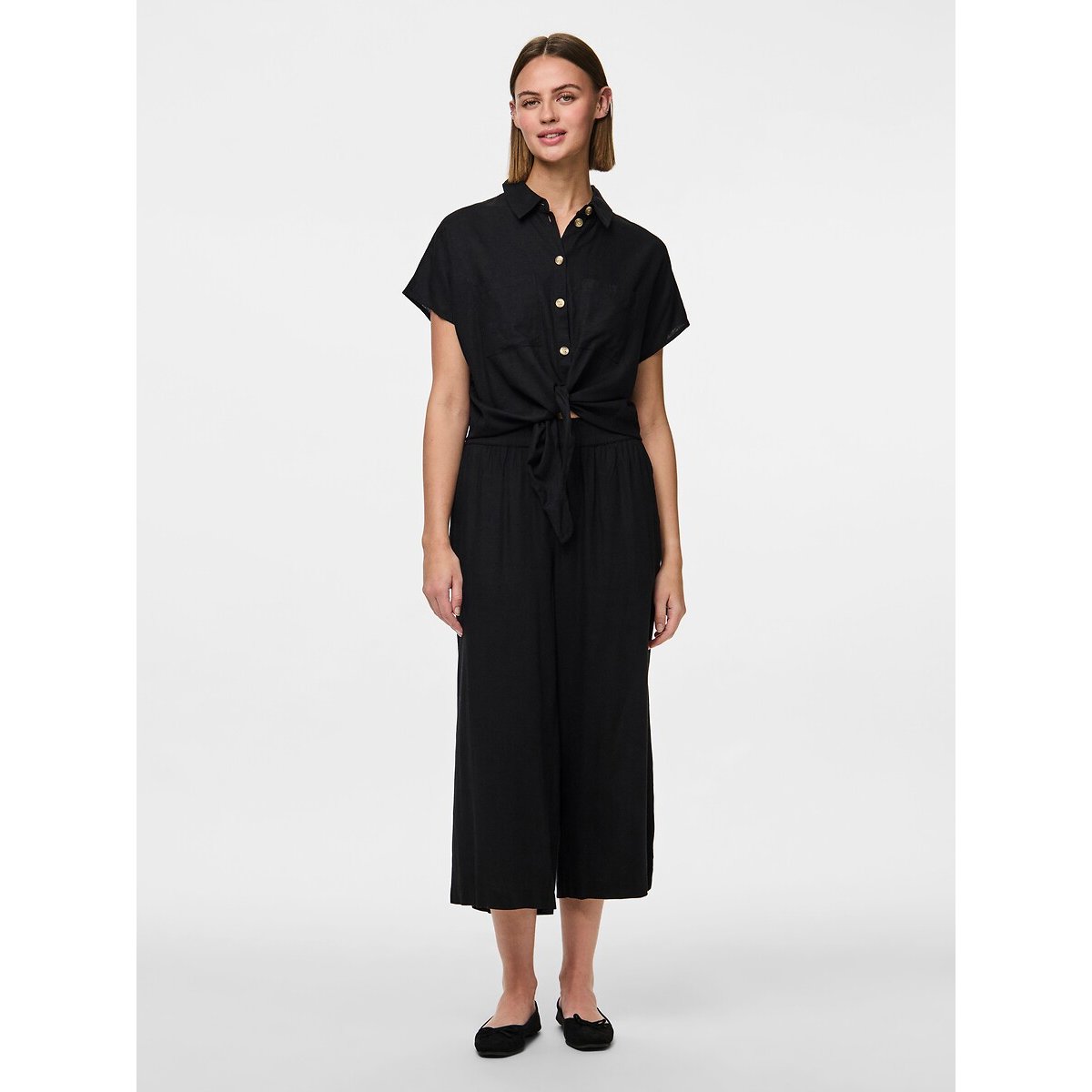 Pantalon fluide large noir, PIECES