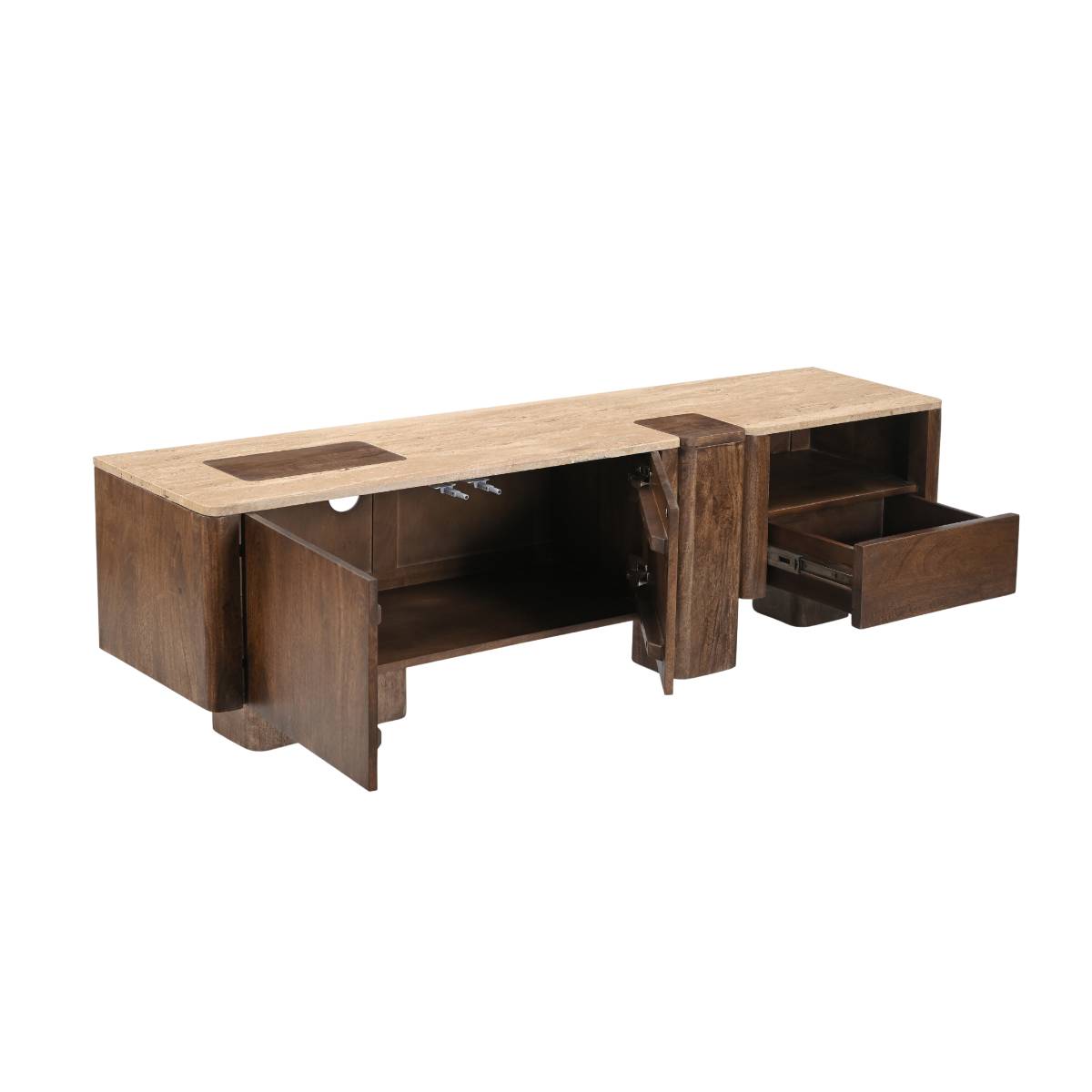 Meuble TV en bois de manguier CAROLA bois foncé, MADE IN MEUBLES