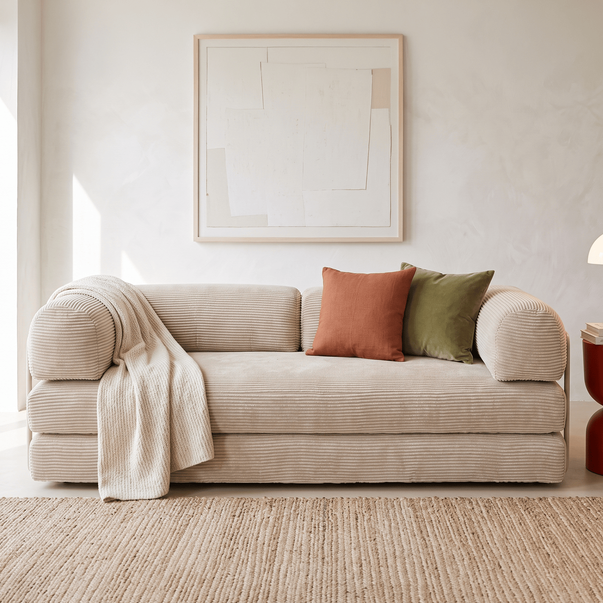 Canapé convertible compressé 3 places en velours côtelé - BUDDY beige, HOMIFAB