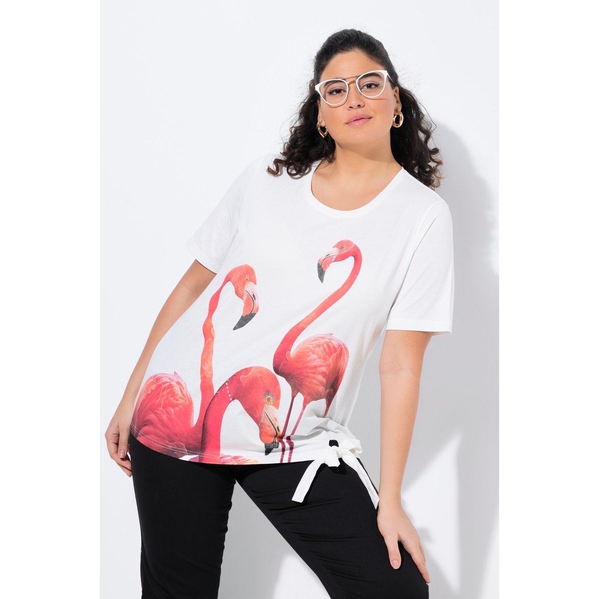 T-shirt, motif flamants roses blanc cassé, ULLA POPKEN