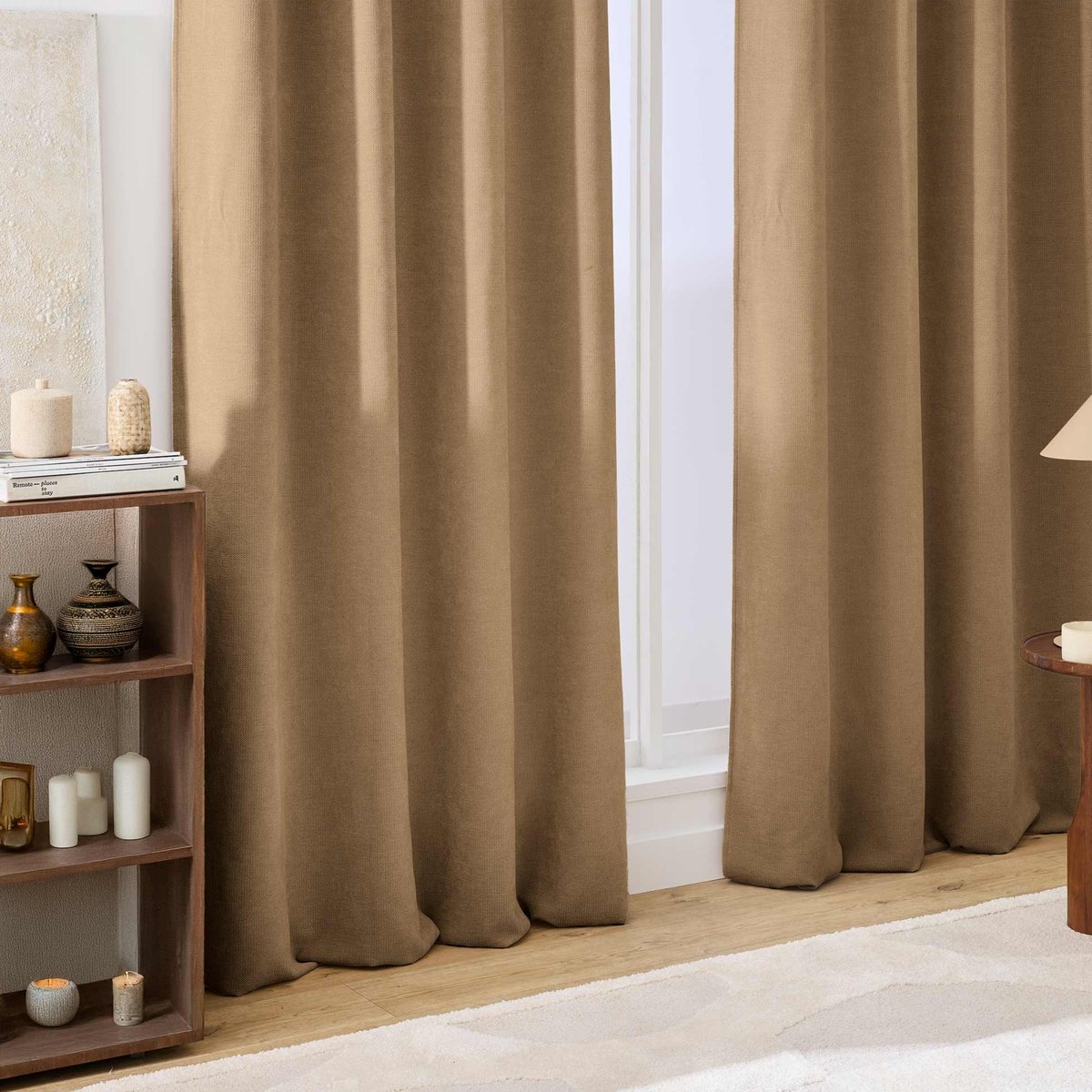 Rideau tamisant à œillets en velours chenille marron, DOUCEUR D'INTÉRIEUR