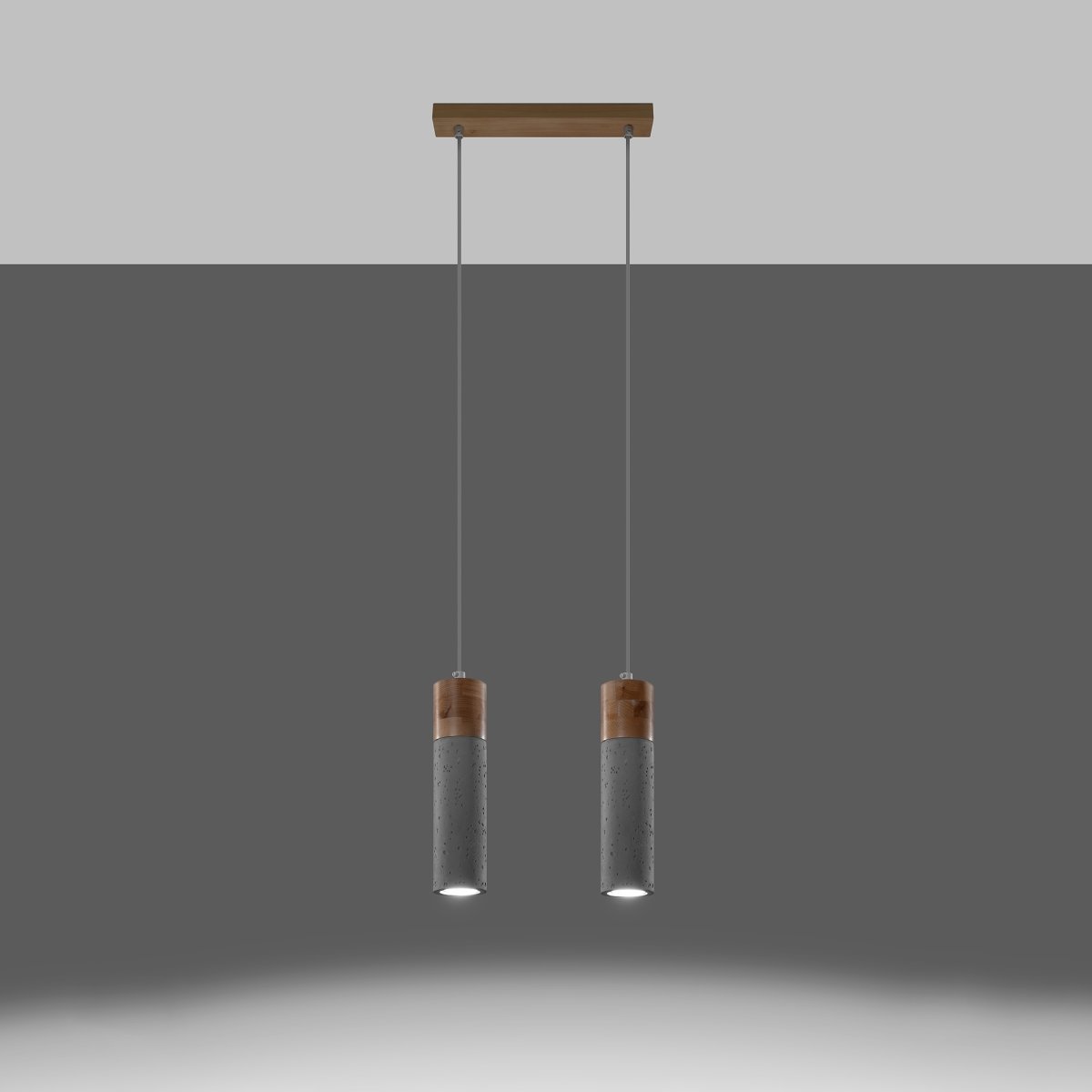 Suspension Béton Gris/Bois Naturel GU10 2 Zane gris, EDEN