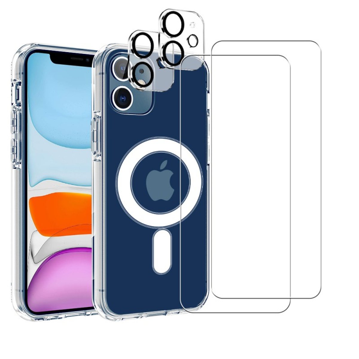 Coque Anti-choc compatible Magsafe pour iPhone 12 Mini Transparente + 2 protections écran et 2 protections objectif caméra transparent, EVETANE