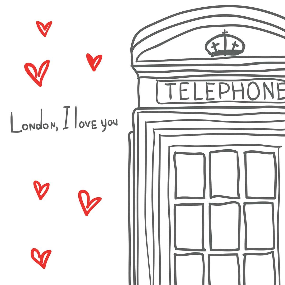Affiche london i love you telephone boxes affiche + cadre en bois - noir, HEXOA