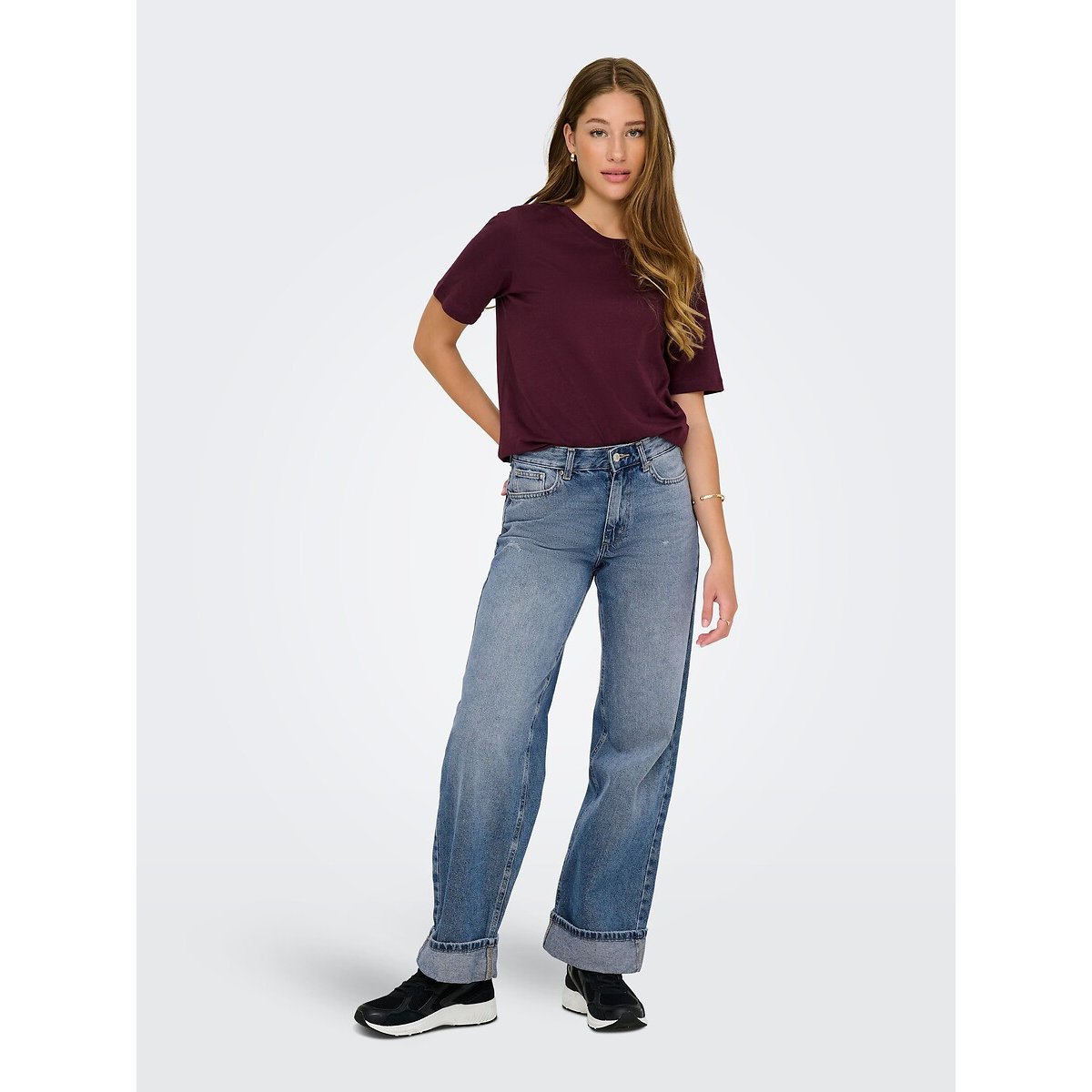 Jean large avec rebords medium blue, ONLY