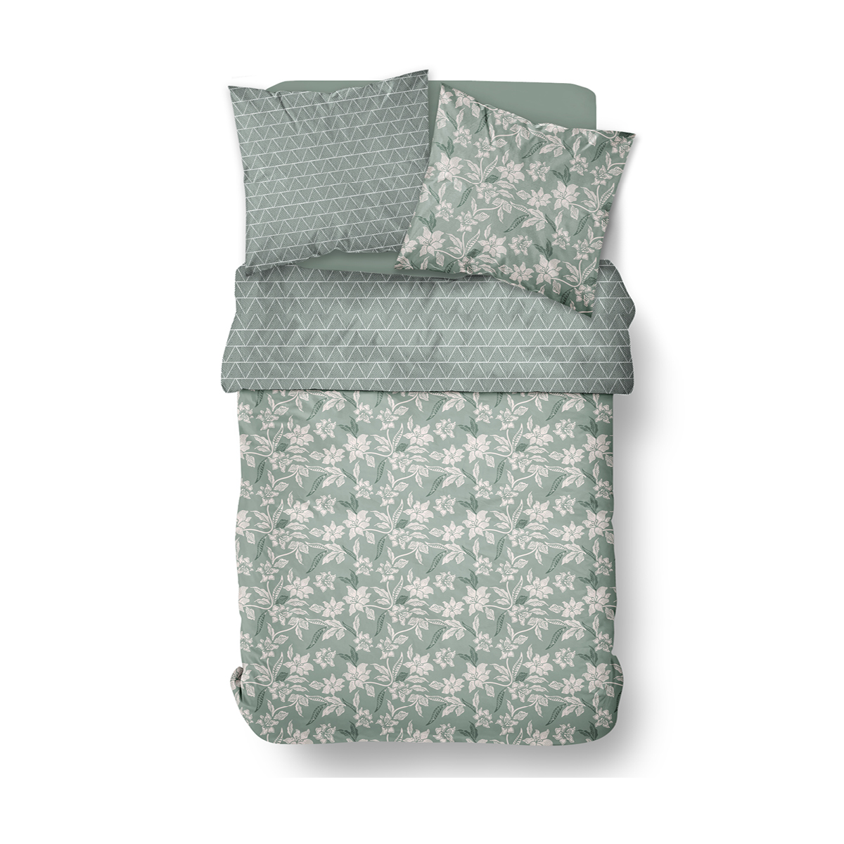 Parure de lit imprimé Floral coton SUNSHINE LOU vert, TODAY