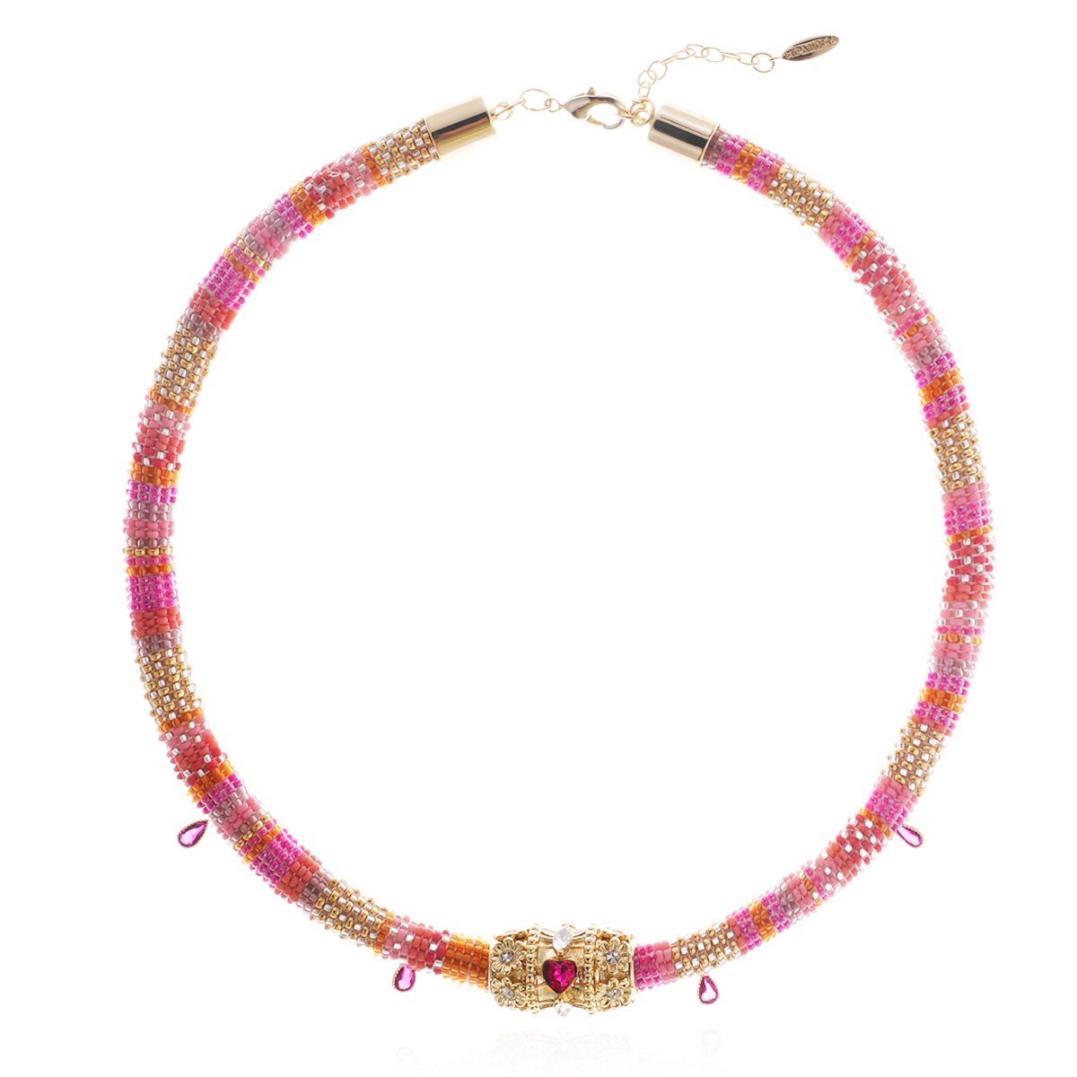 Collier perles tissées avec cabochon central POLINA rose, HIPANEMA
