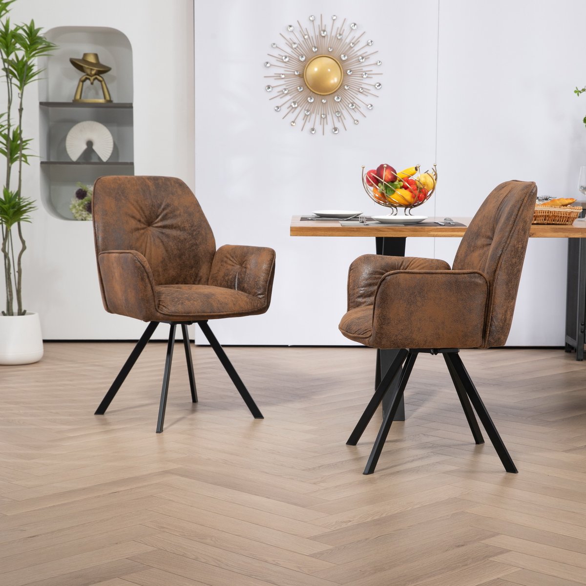 Lot de 2 chaises de salle à manger rotatif fauteuil industriel, CALF marron, MEUBLES COSY