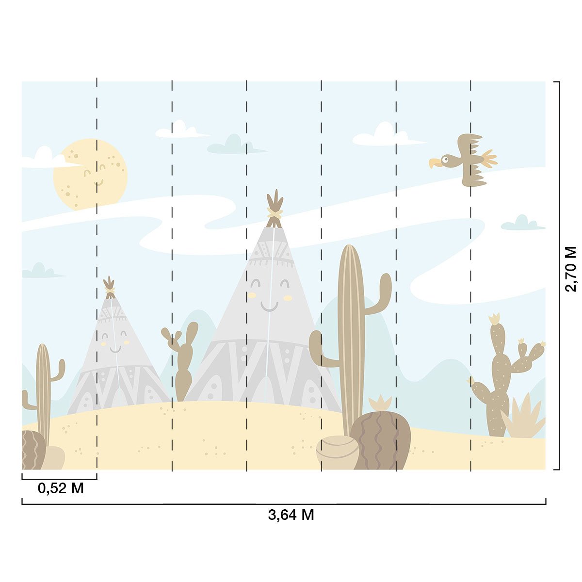 Papier peint enfant tipis et cactus intissé, HEXOA
