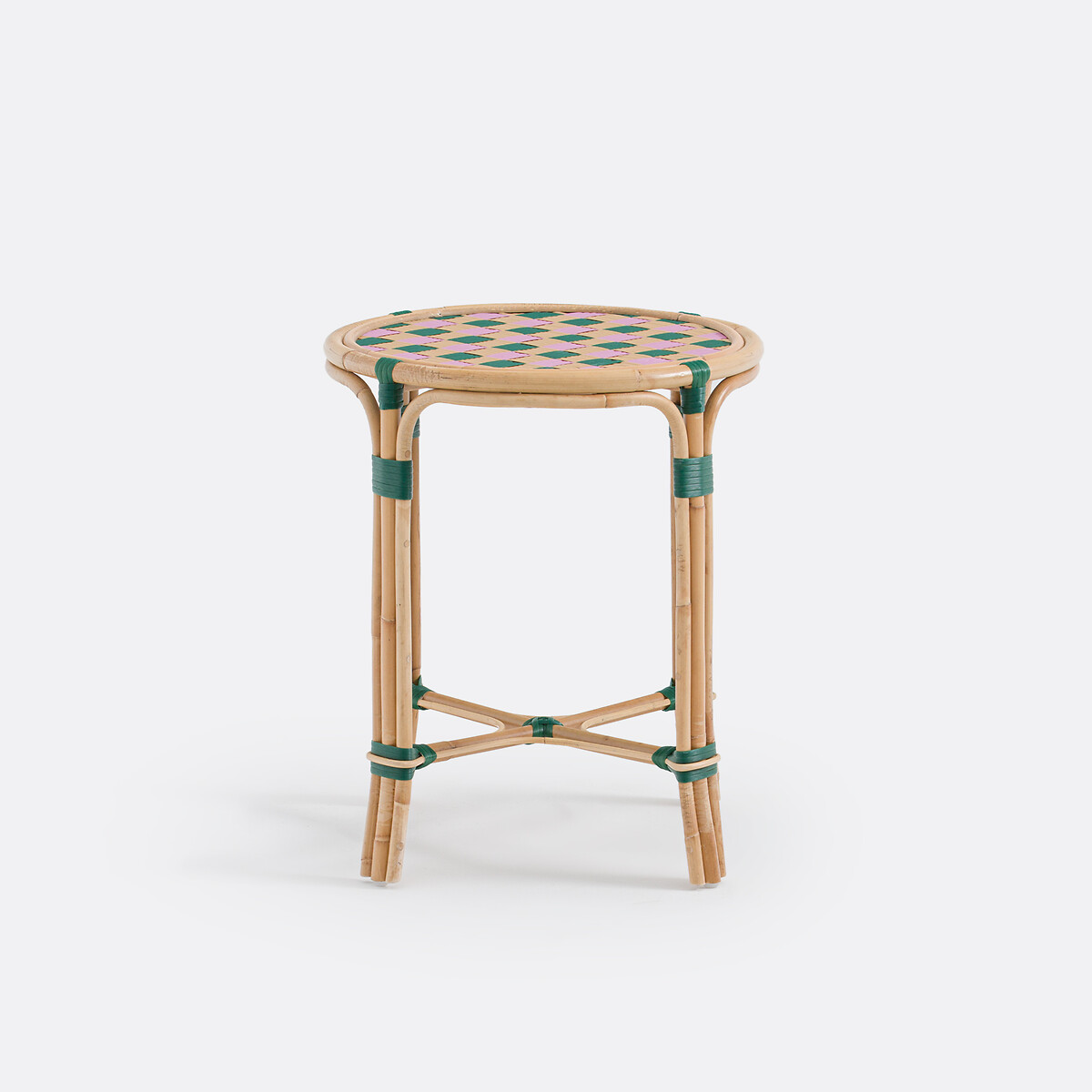 Bianca Rattan and Woven Resin Side Table pink checks, LA REDOUTE INTERIEURS