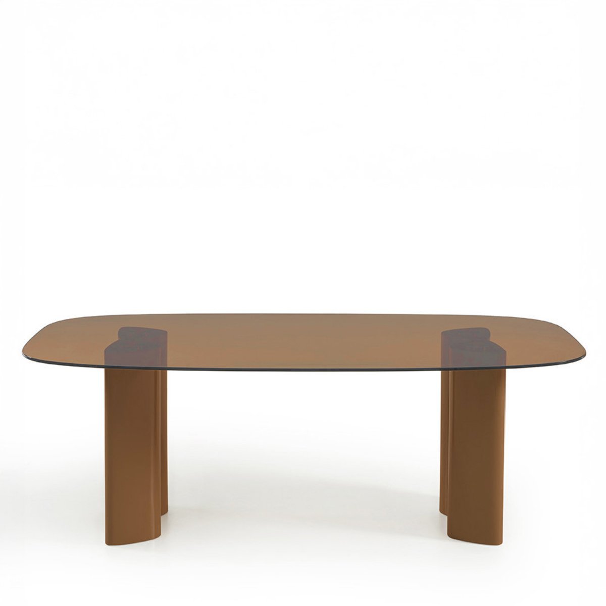 Table à manger 8 personnes en verre et pieds bois laqué terracotta- ALTY verre ambré, DRAWER